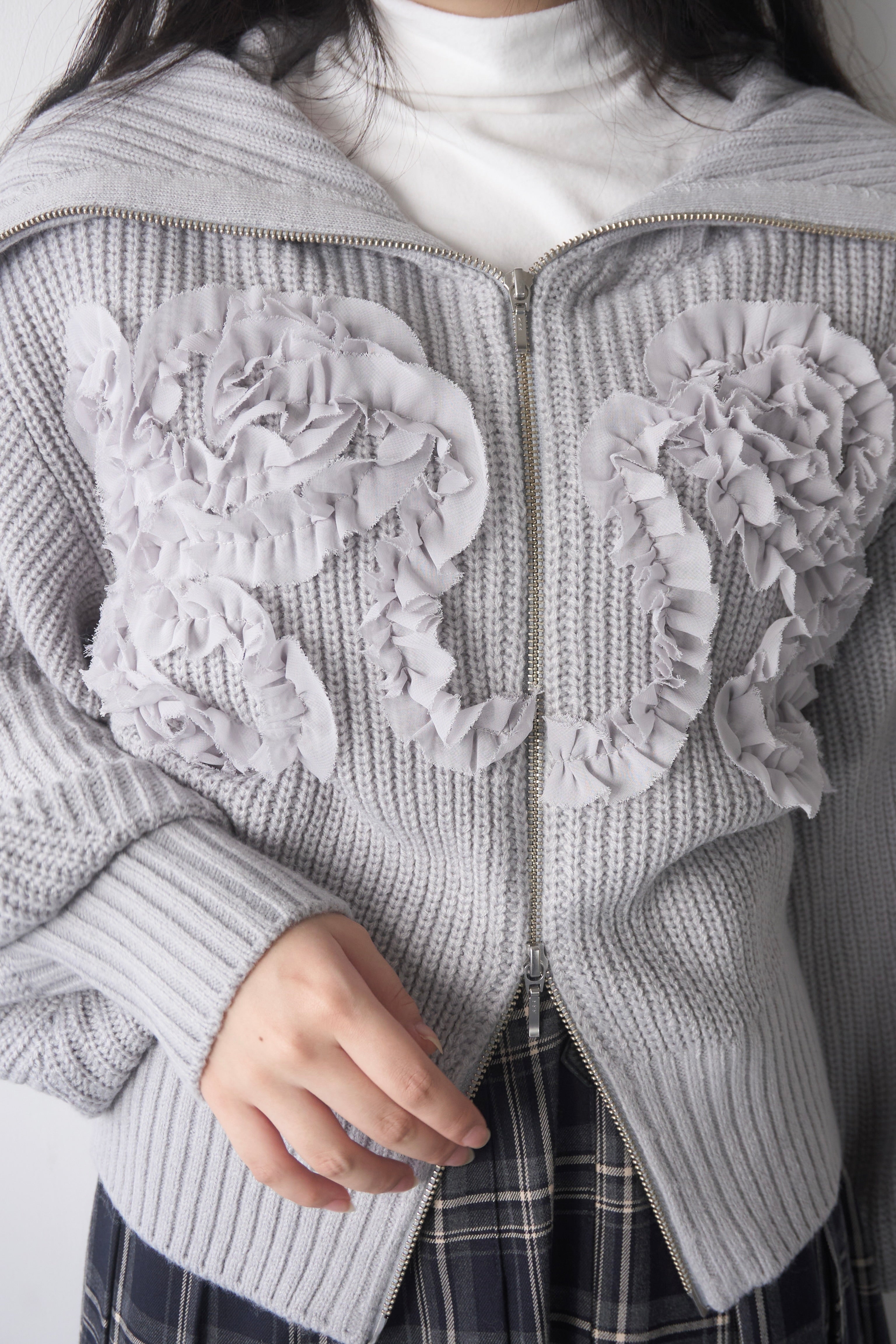 Tulle design 2-way zip knit