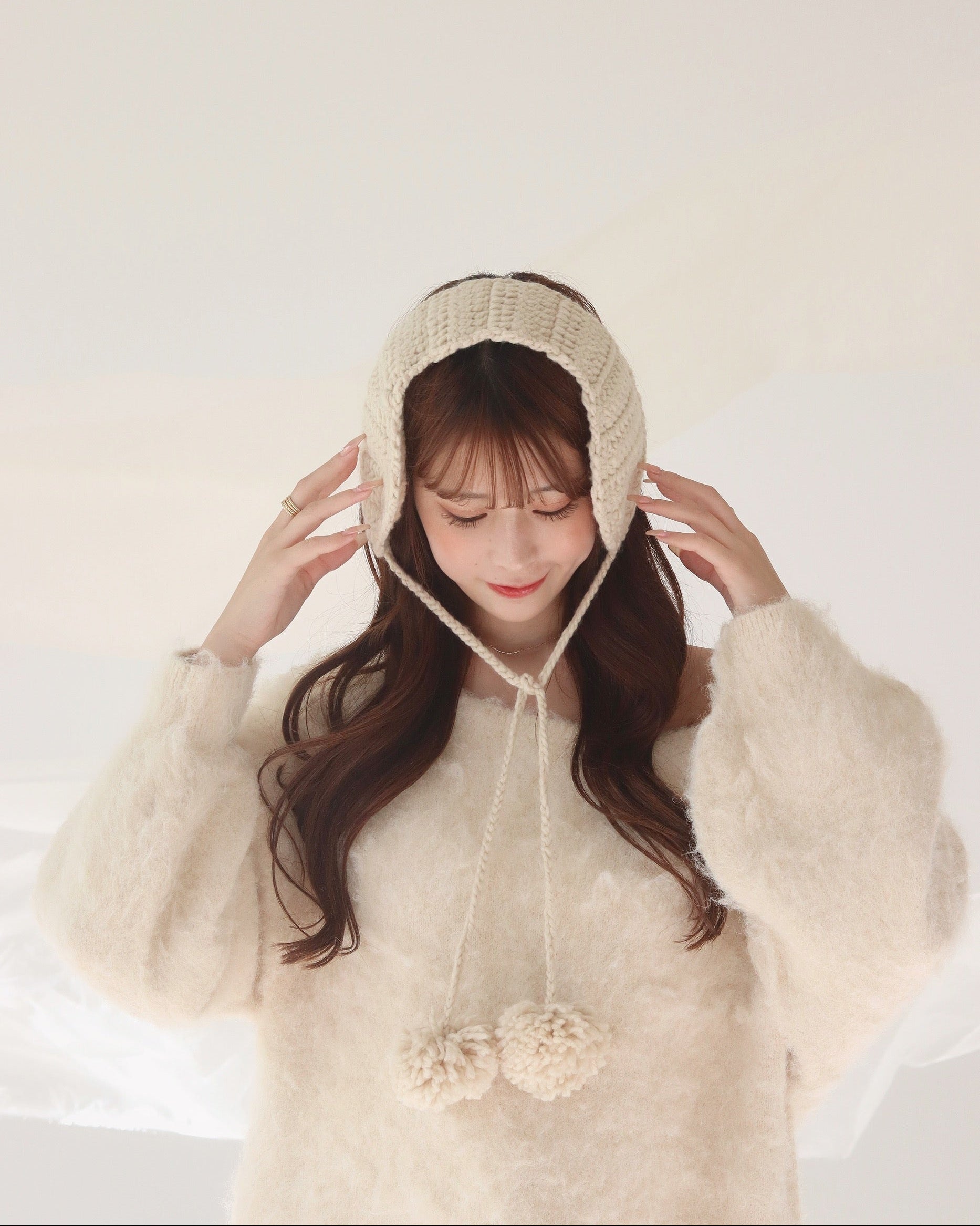 ケーブルニットイヤーマフ