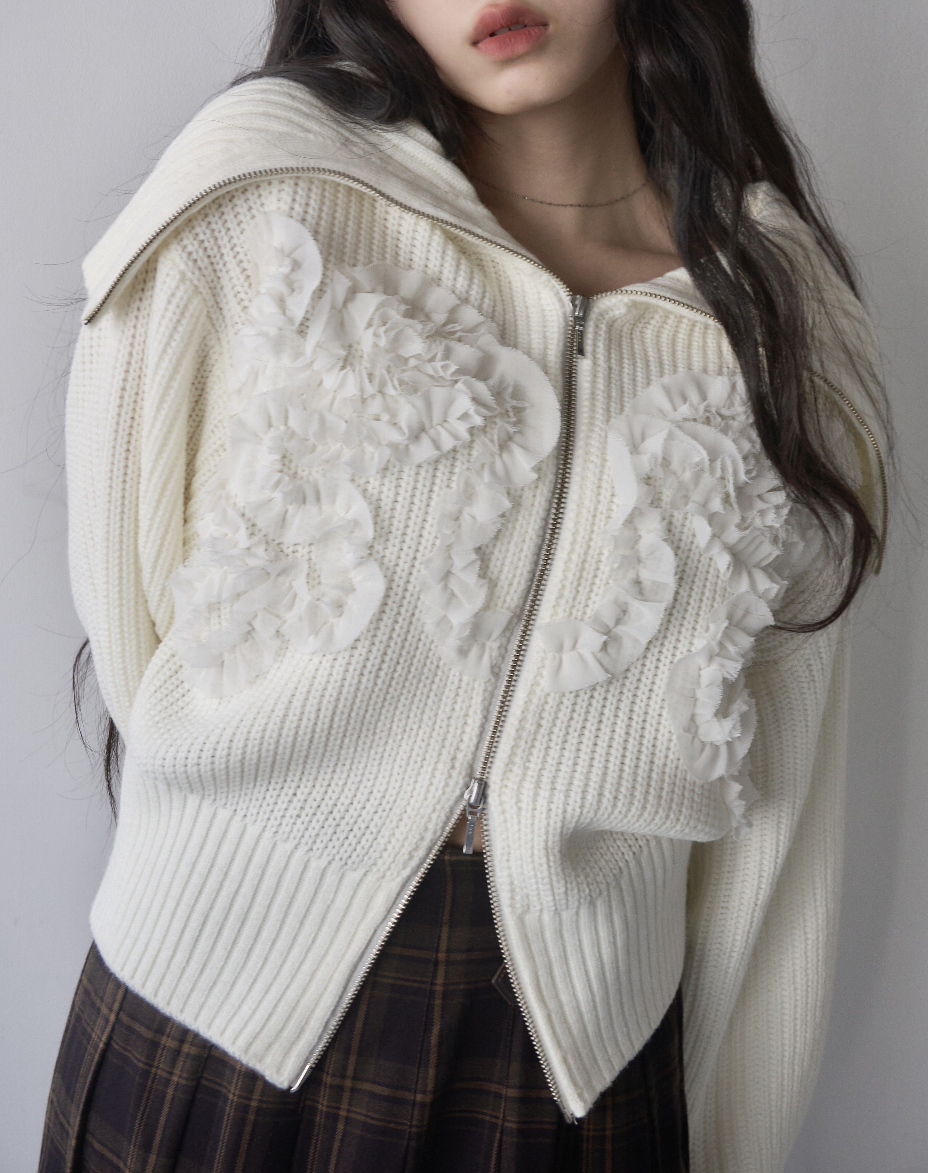 Tulle design 2-way zip knit