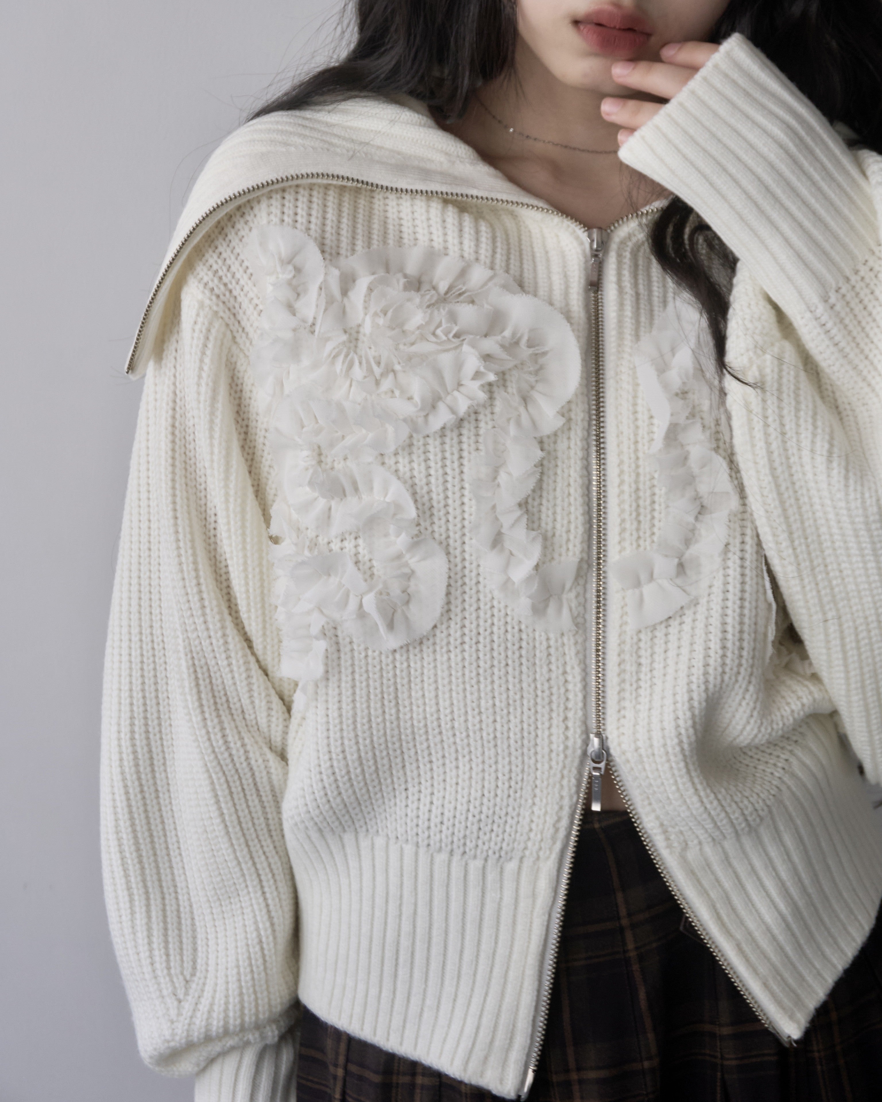 Tulle design 2-way zip knit