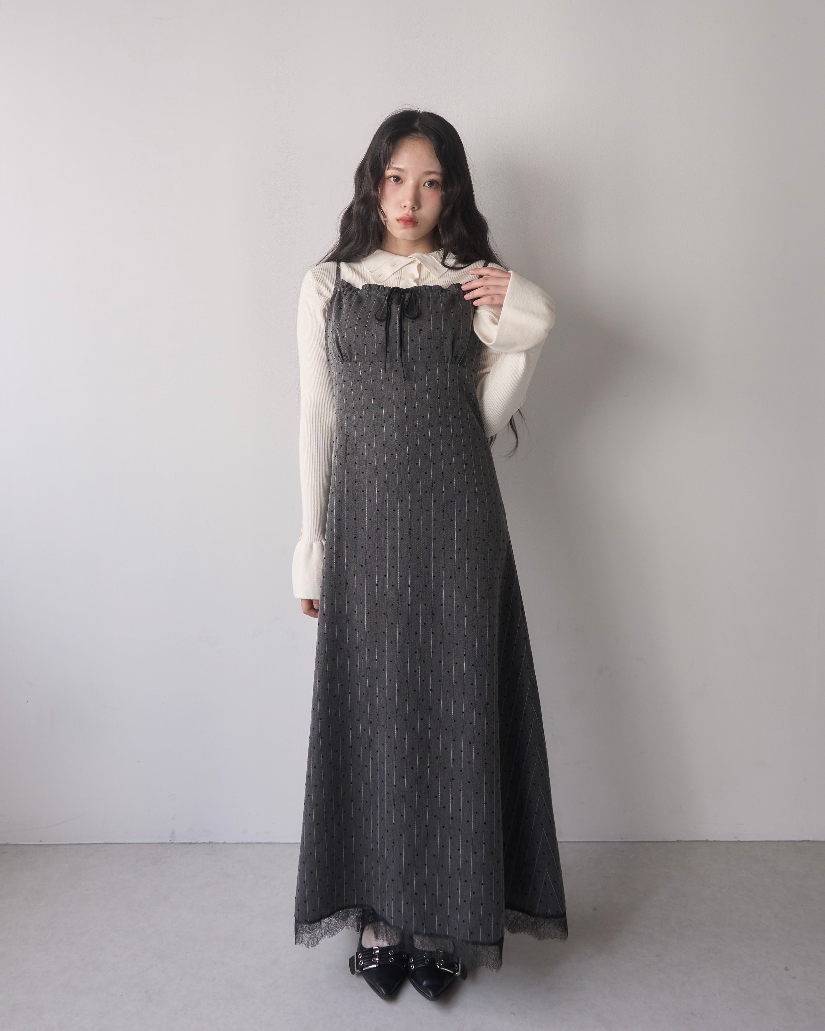 【予約】ドットレースドッキングキャミワンピース