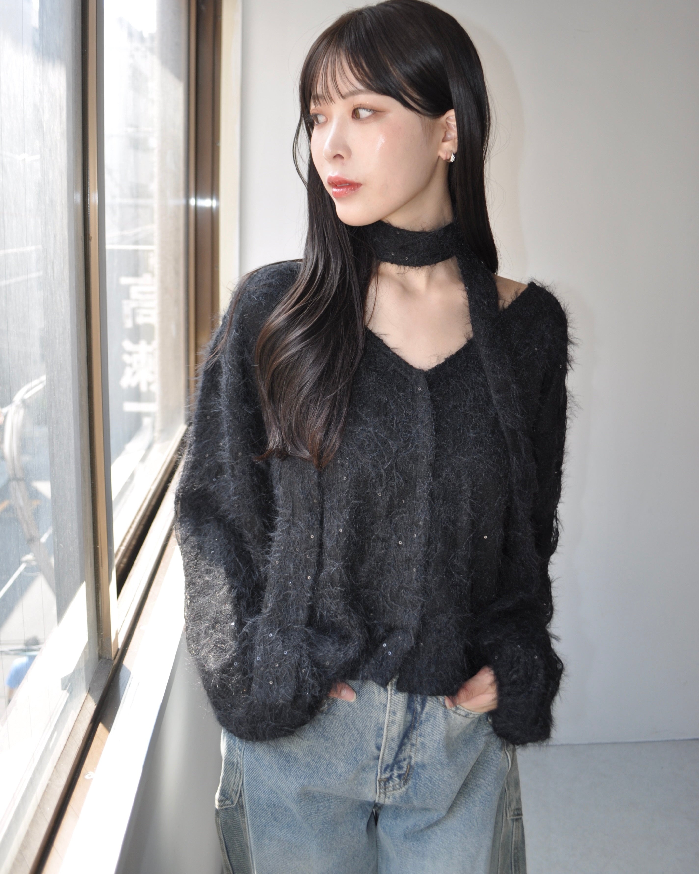 Choker Set 2way蕾丝针织开衫