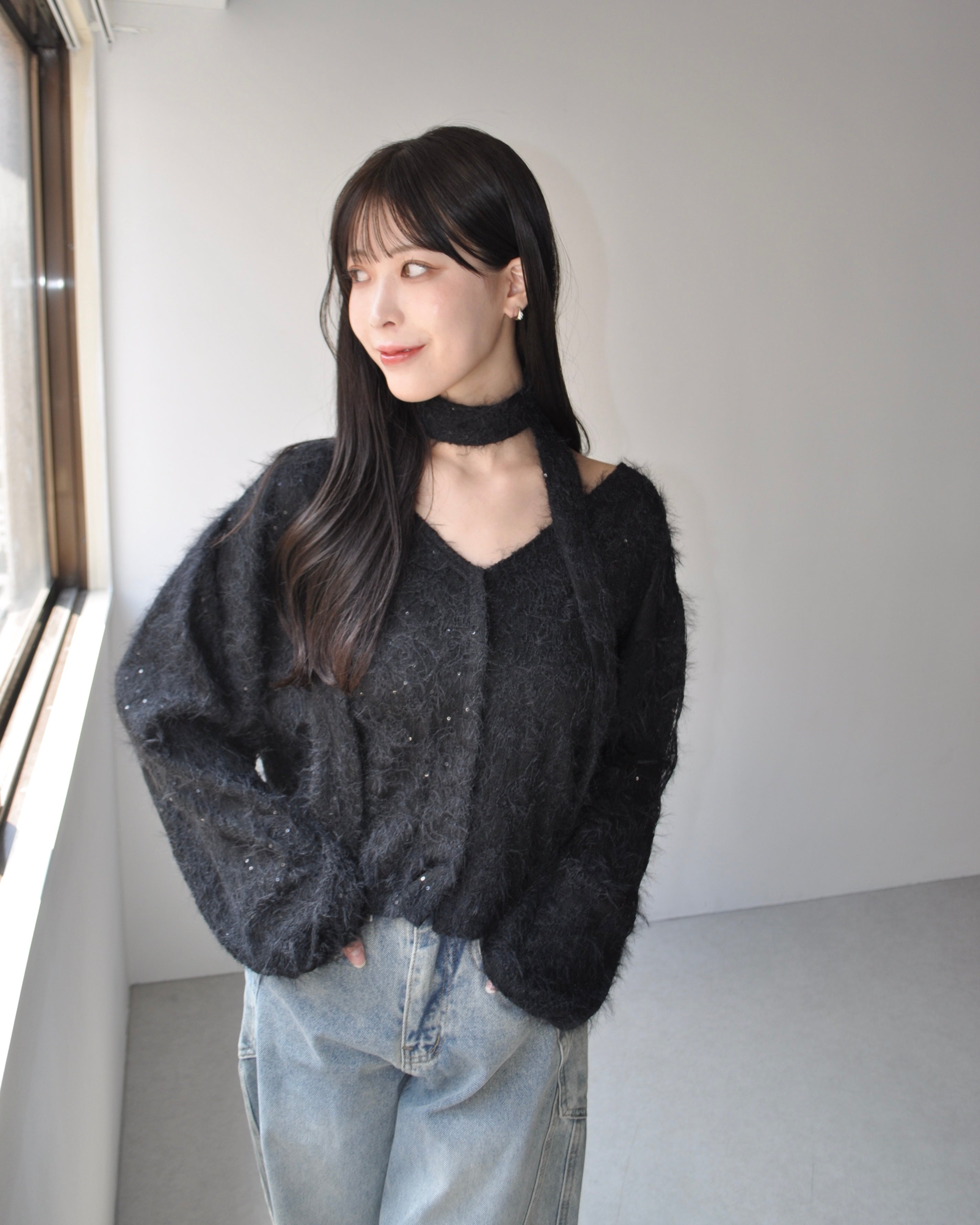 Choker Set 2way蕾丝针织开衫