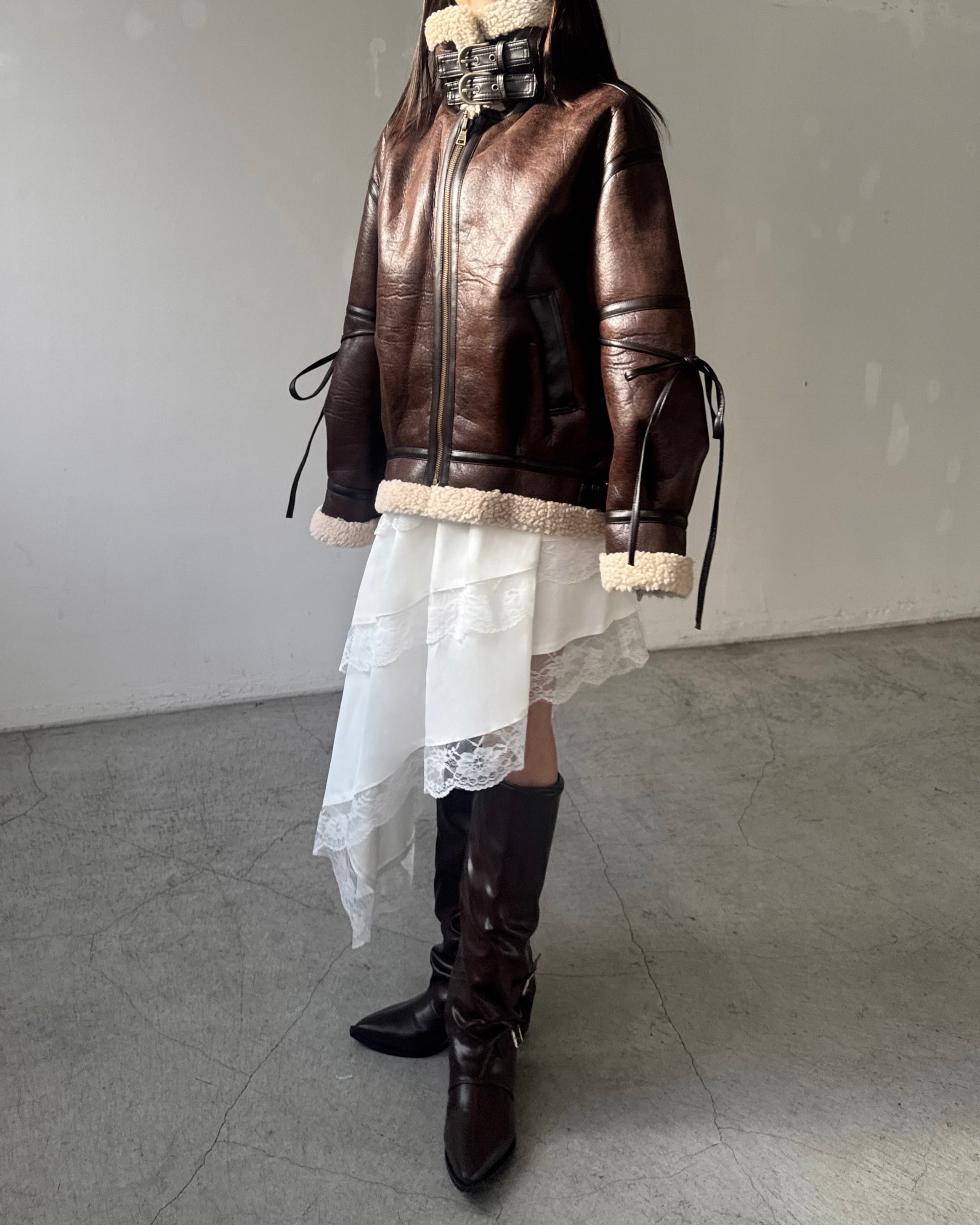 マルチウェイヴィンテージレザーライクベルトボアコート