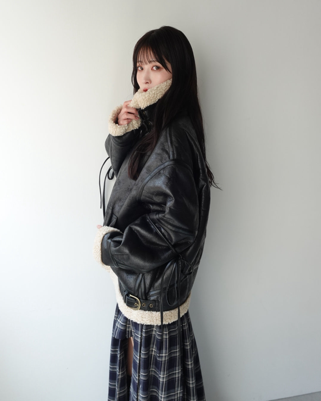 マルチウェイヴィンテージレザーライクベルトボアコート