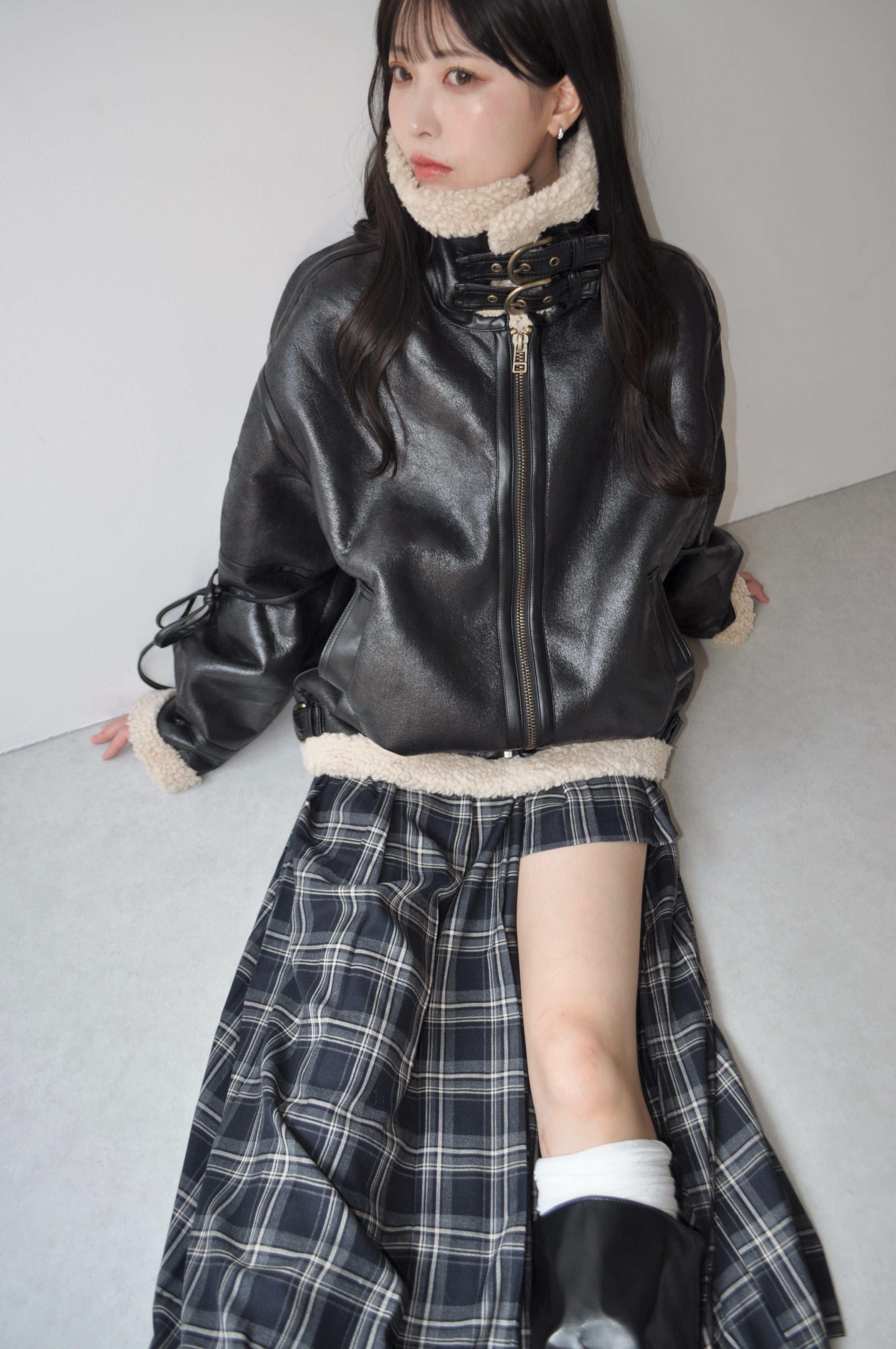 マルチウェイヴィンテージレザーライクベルトボアコート