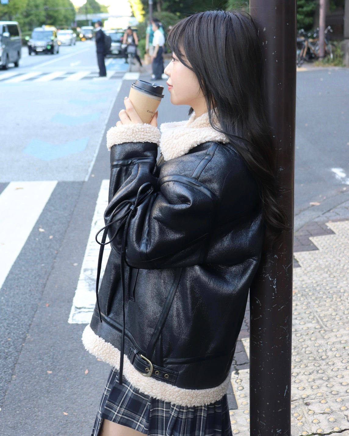 マルチウェイヴィンテージレザーライクベルトボアコート