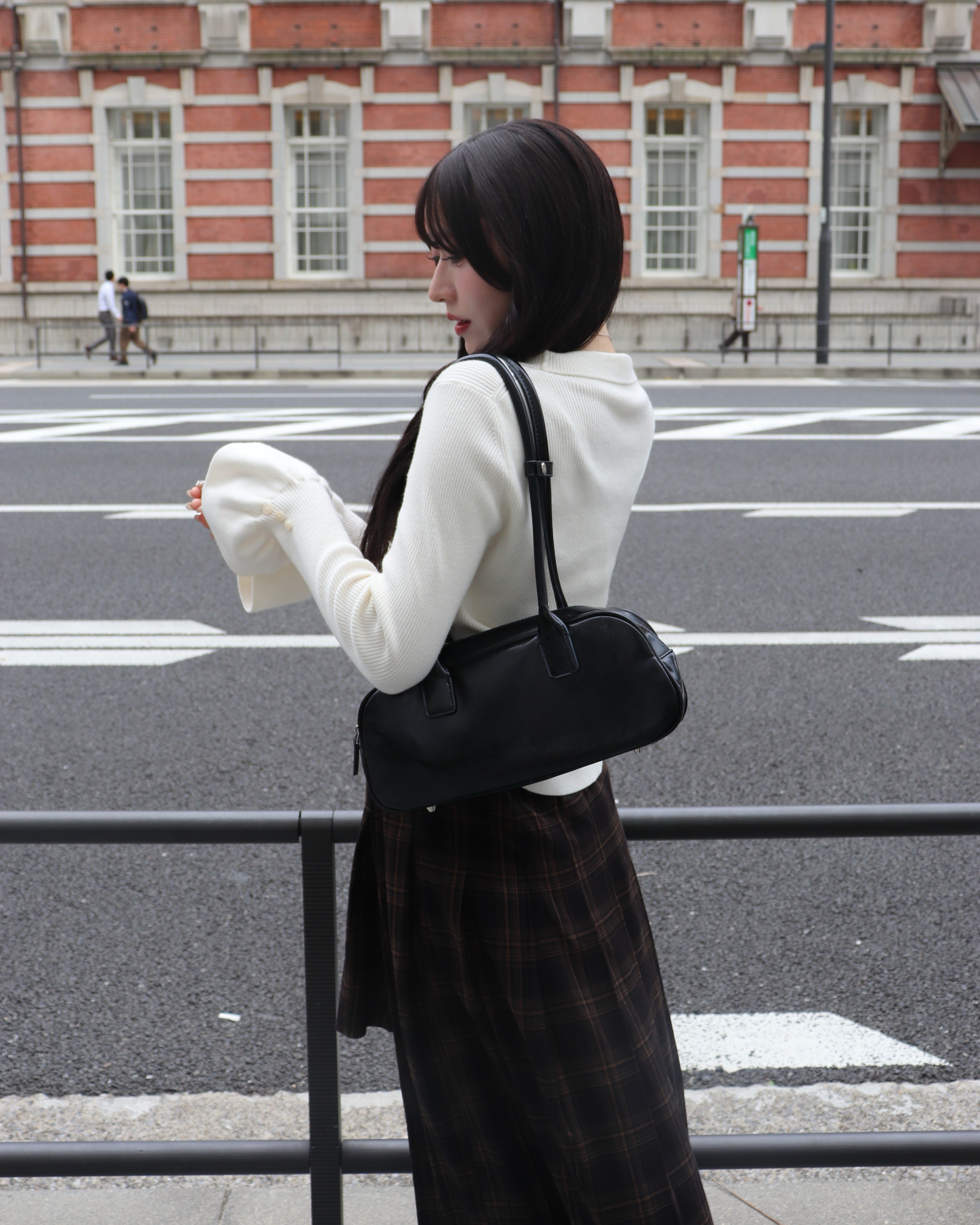 2wayボタンフリルデザインリブニット