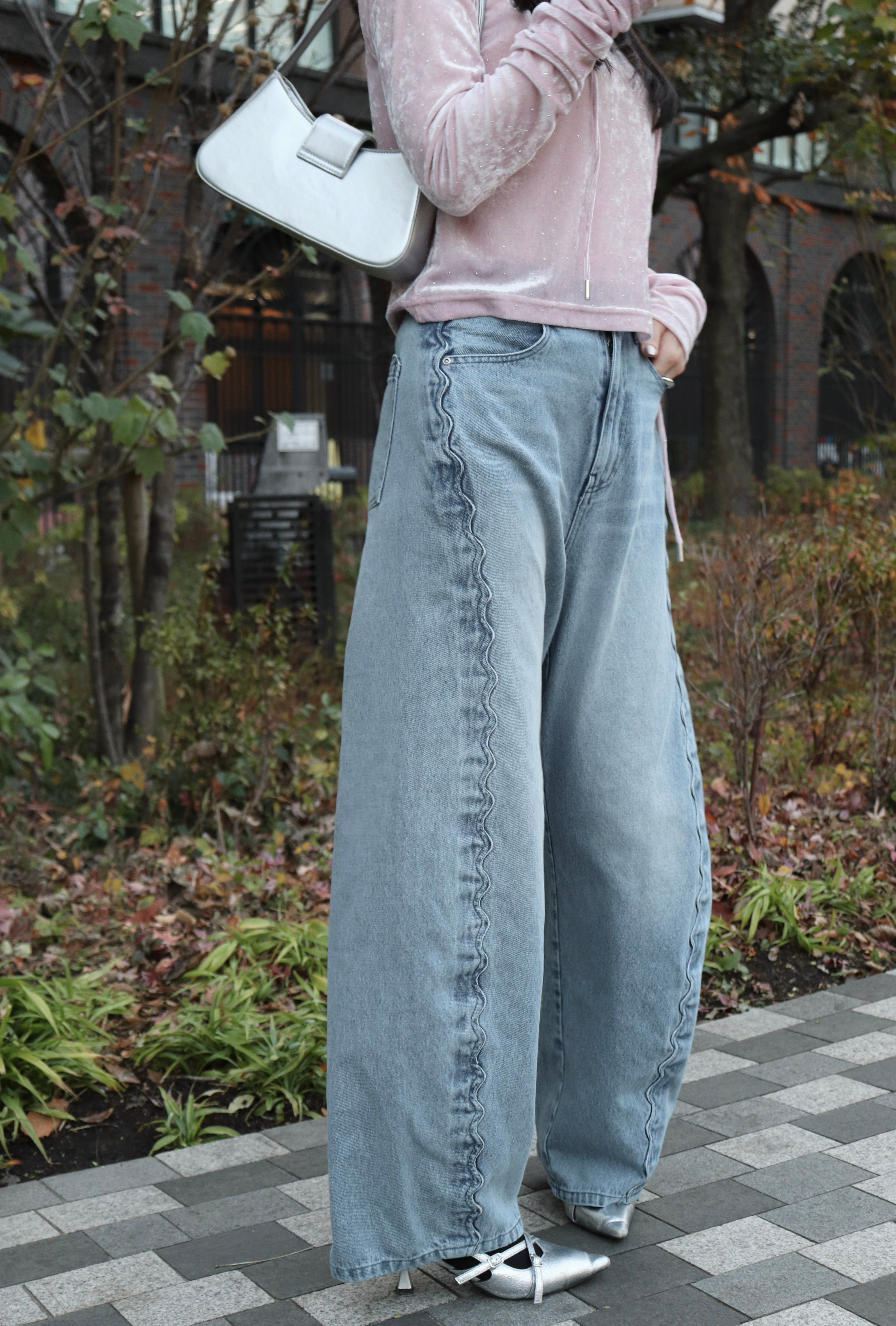 【一部予約】ウェーブラインカーブデニムパンツ