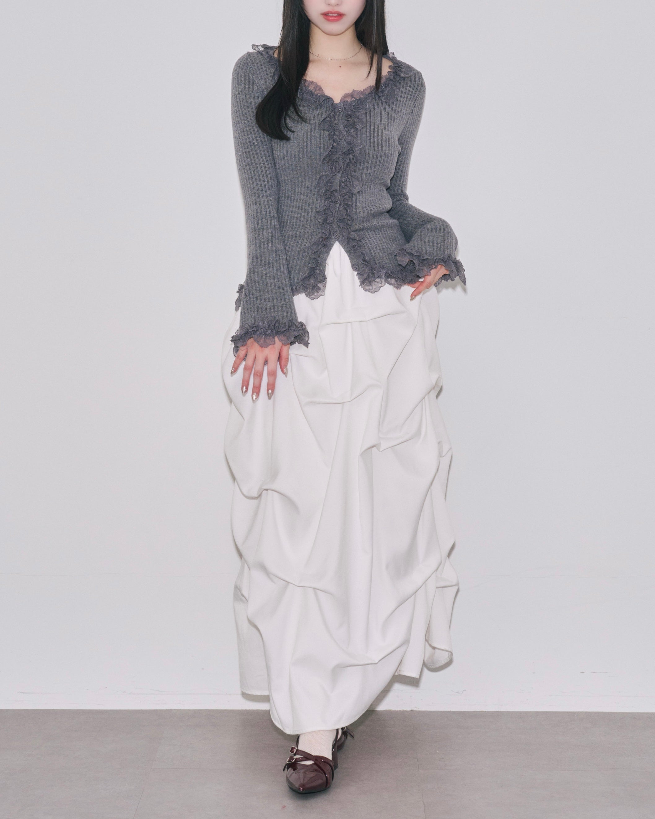 レースフリルニットカーディガン