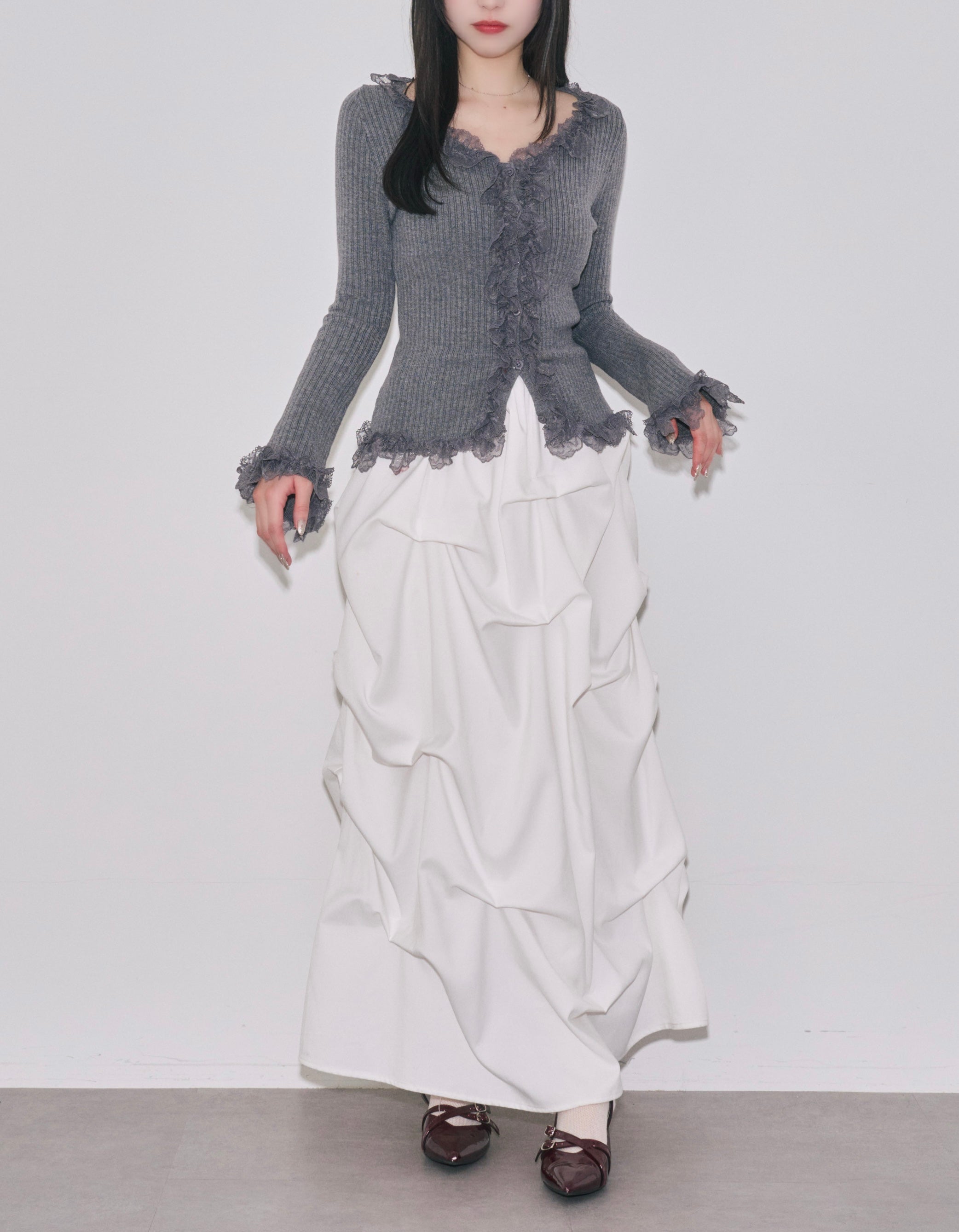 レースフリルニットカーディガン