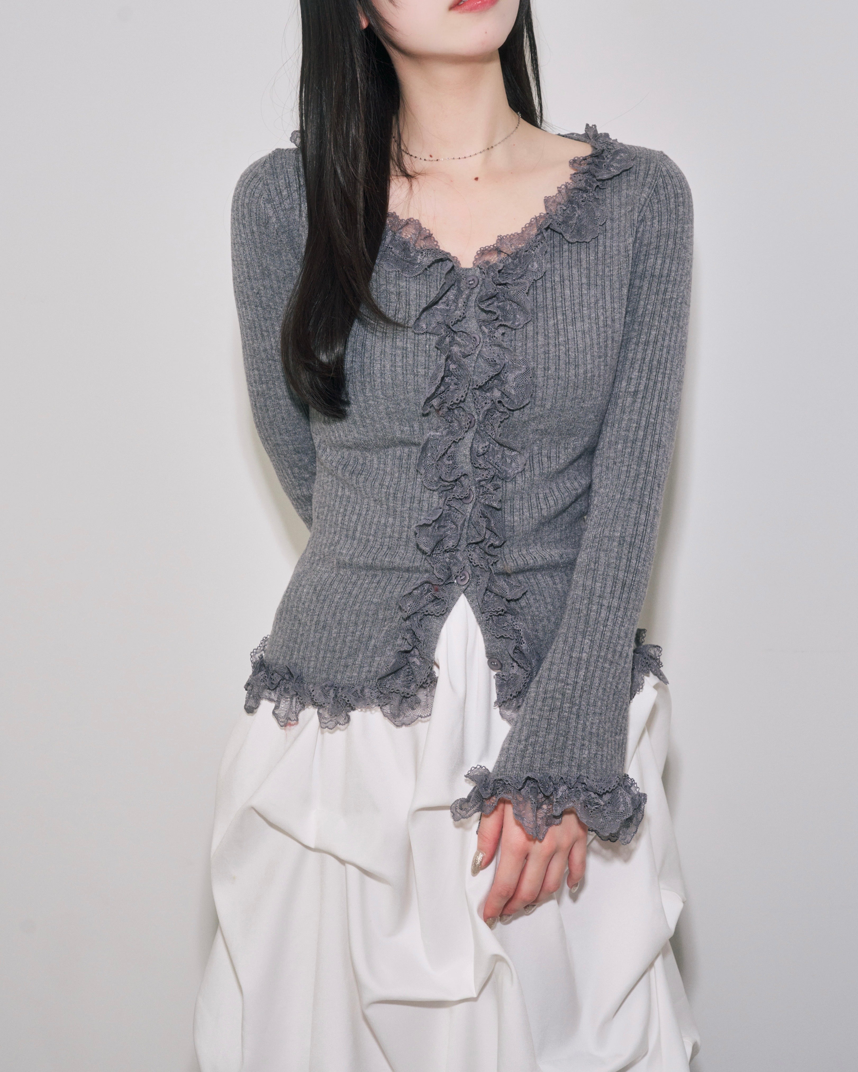 レースフリルニットカーディガン