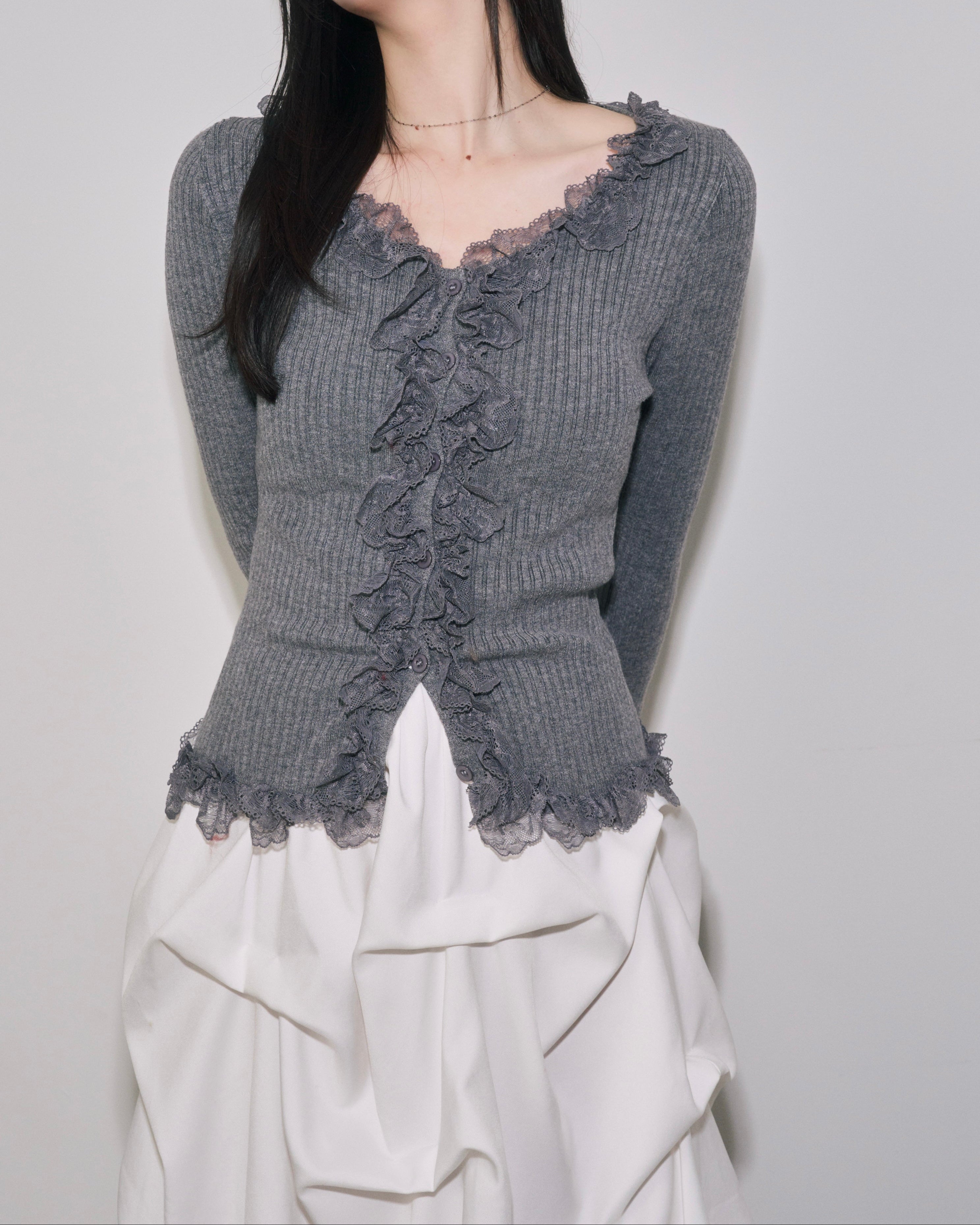 レースフリルニットカーディガン