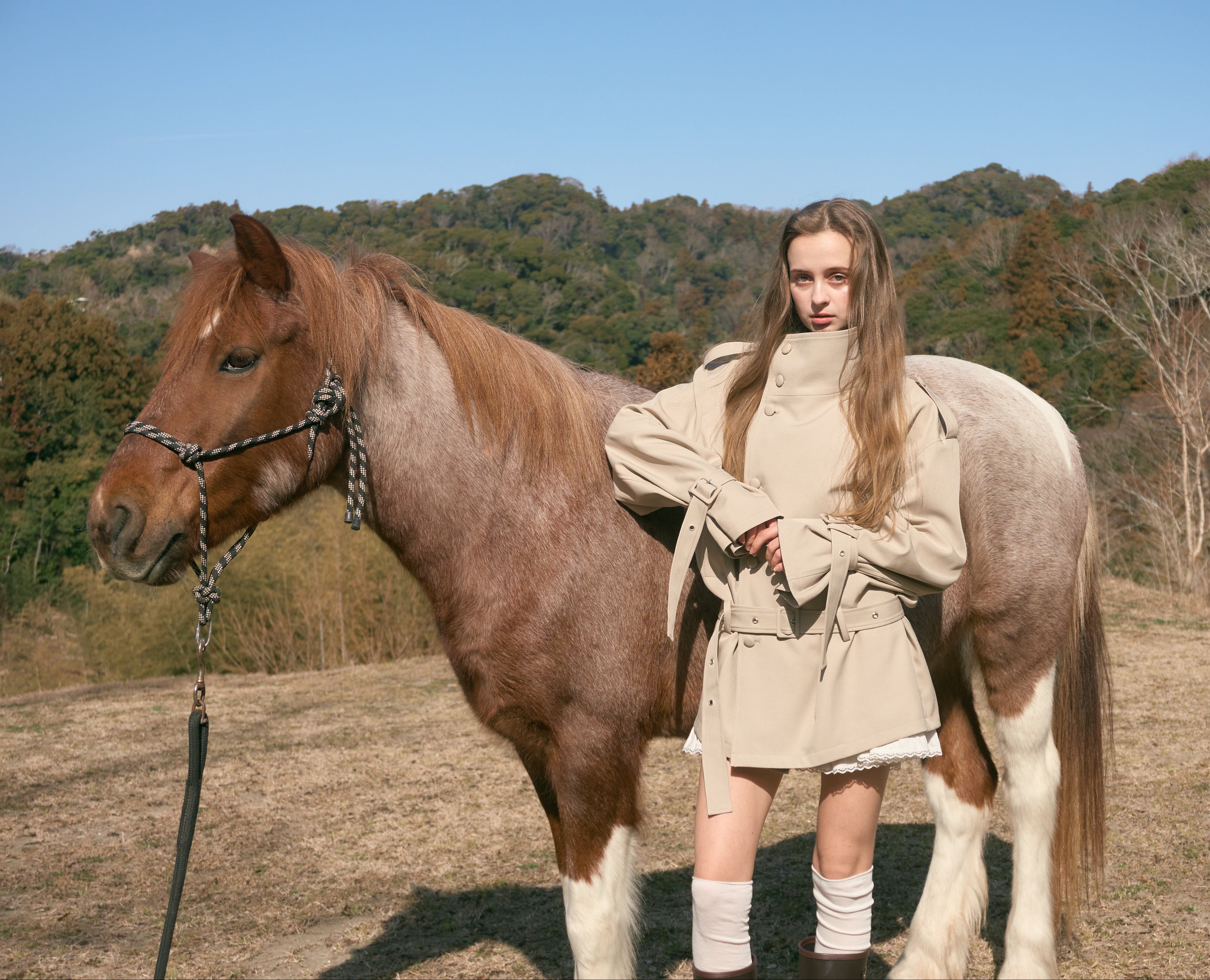 2wayスタンドカラーショートトレンチコート