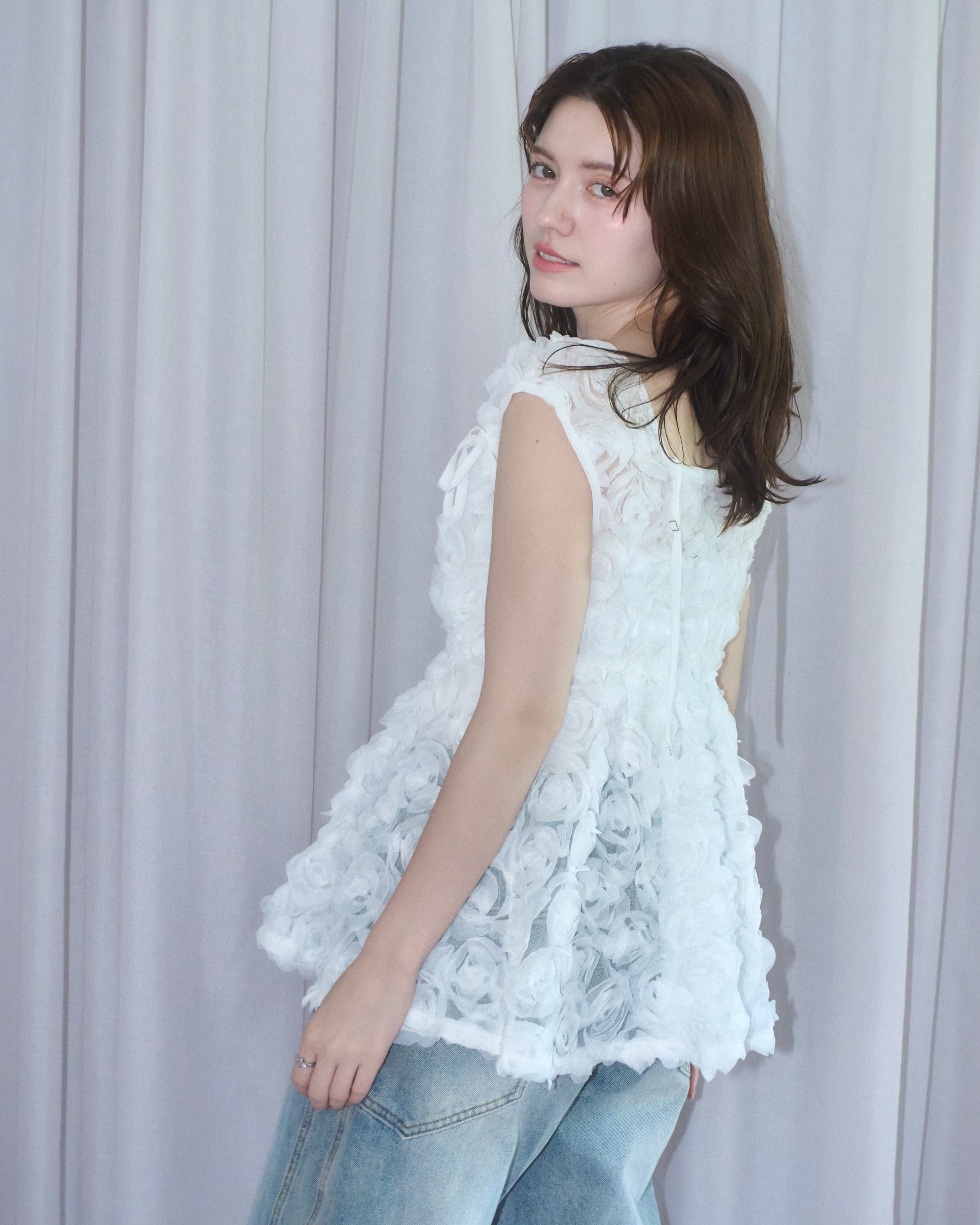 2way rose tulle blouse