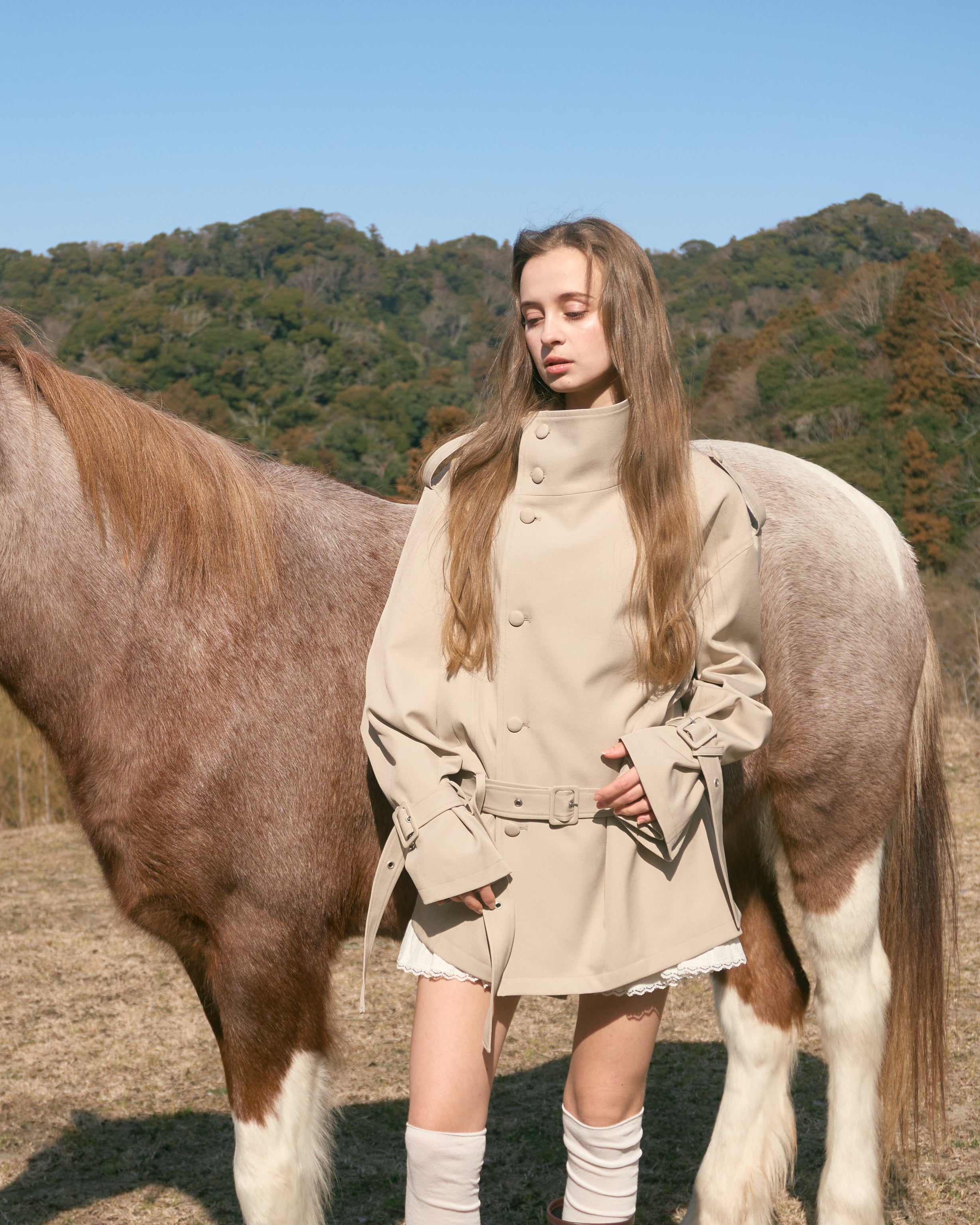 2wayスタンドカラーショートトレンチコート