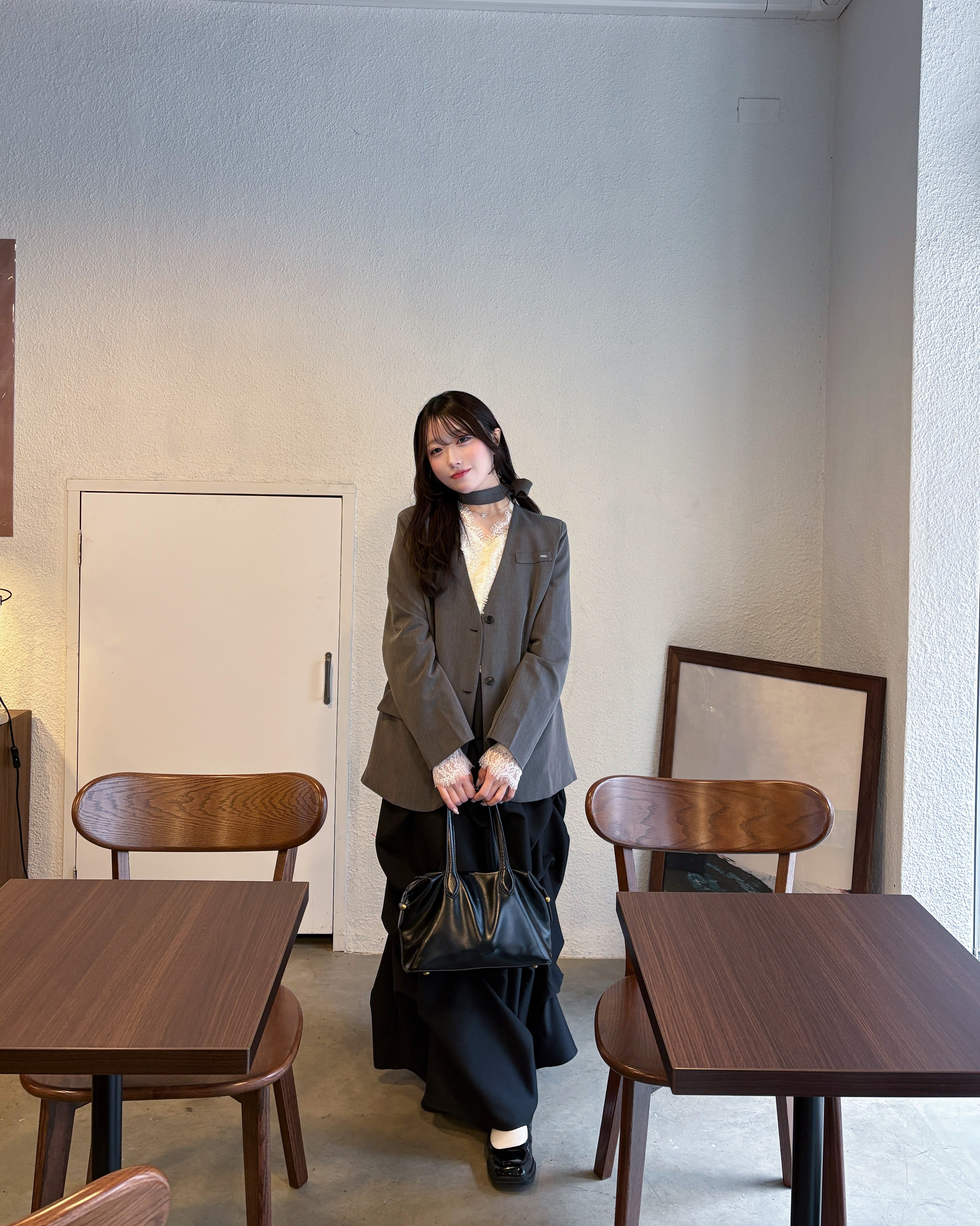 リボンタイノーカラージャケット