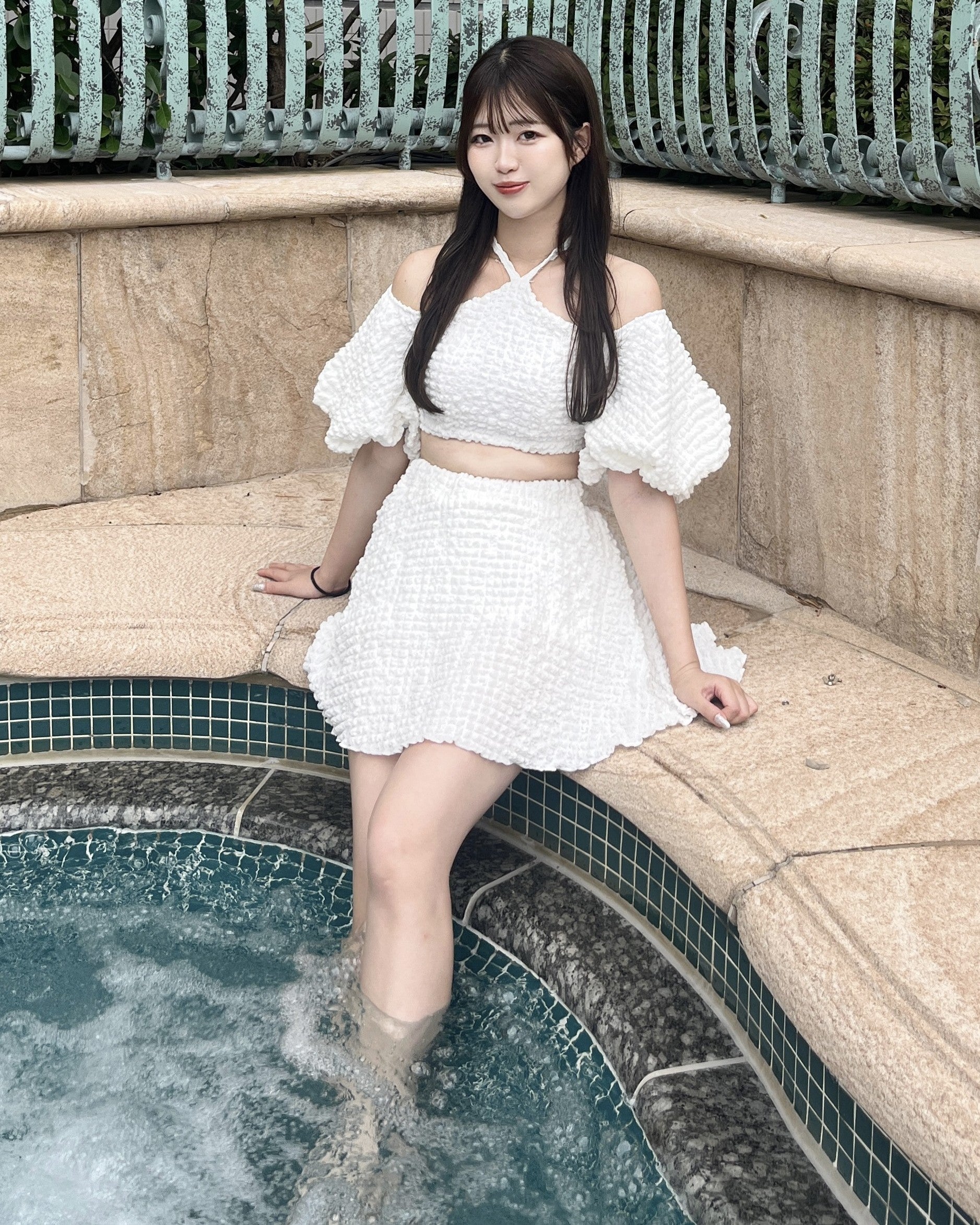 Puff sleeve swimsuit