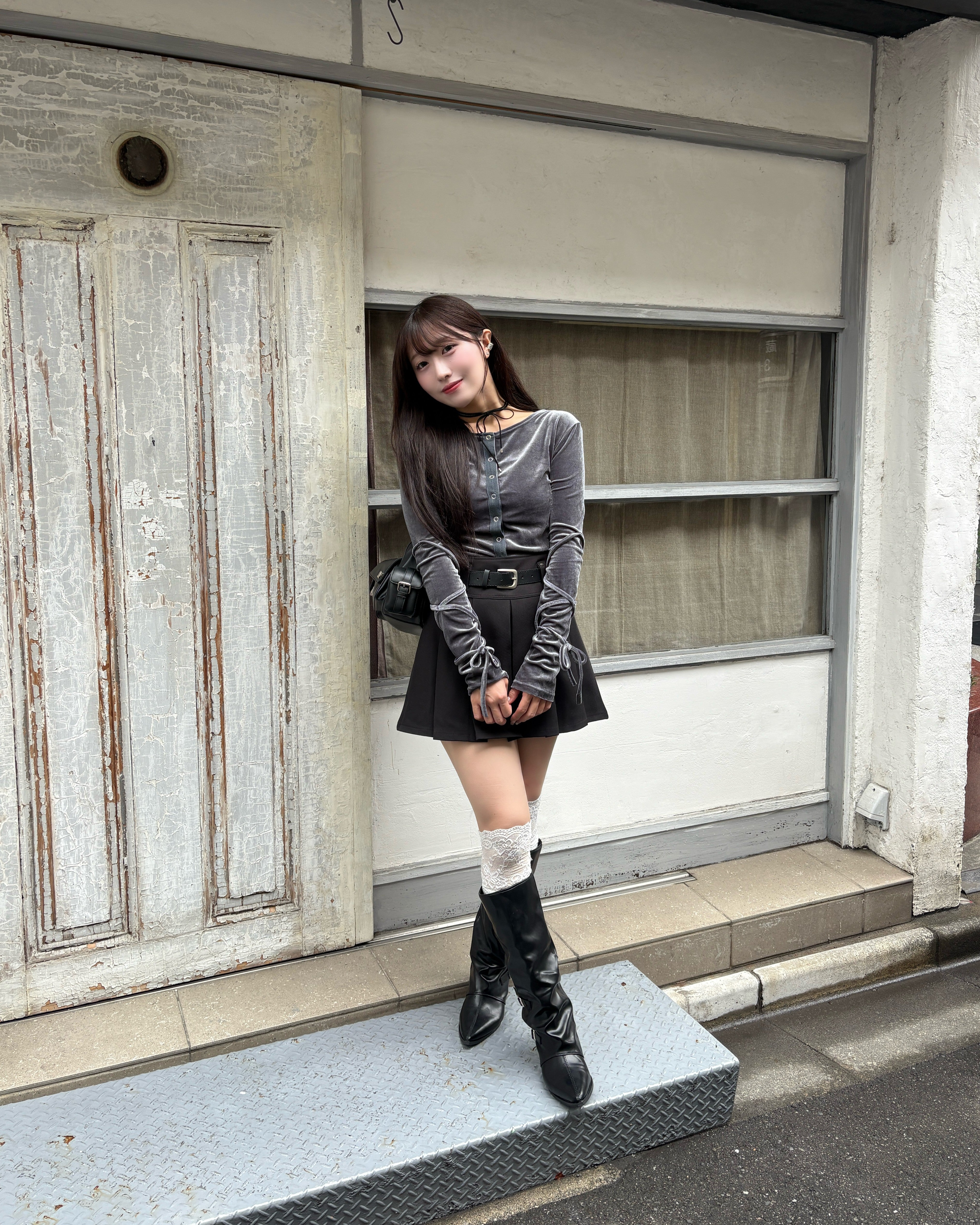 belt set pleated skirt