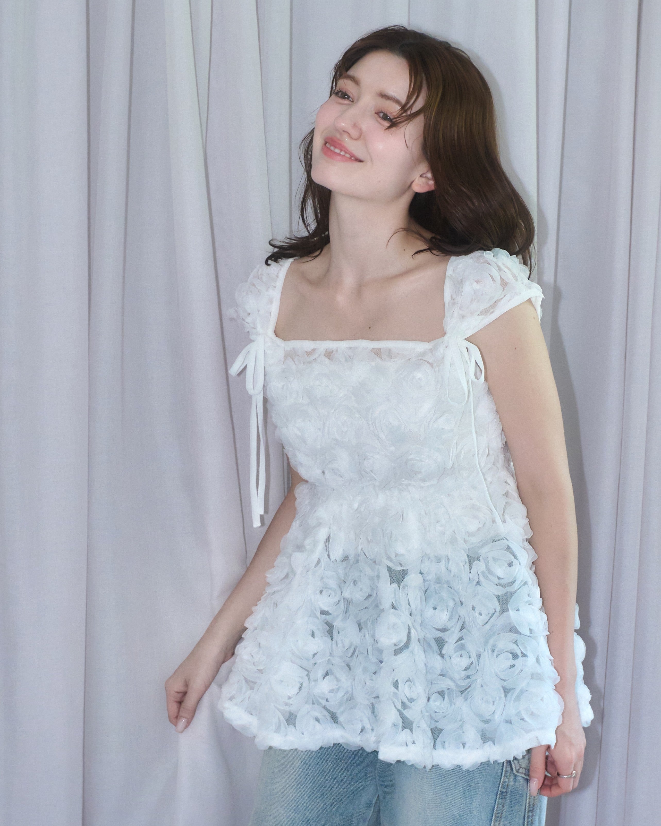 2way rose tulle blouse