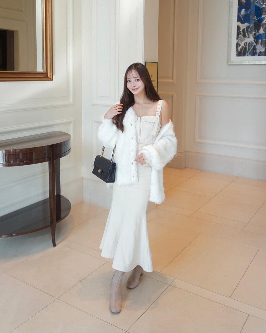 毛茸茸的针织长开衫