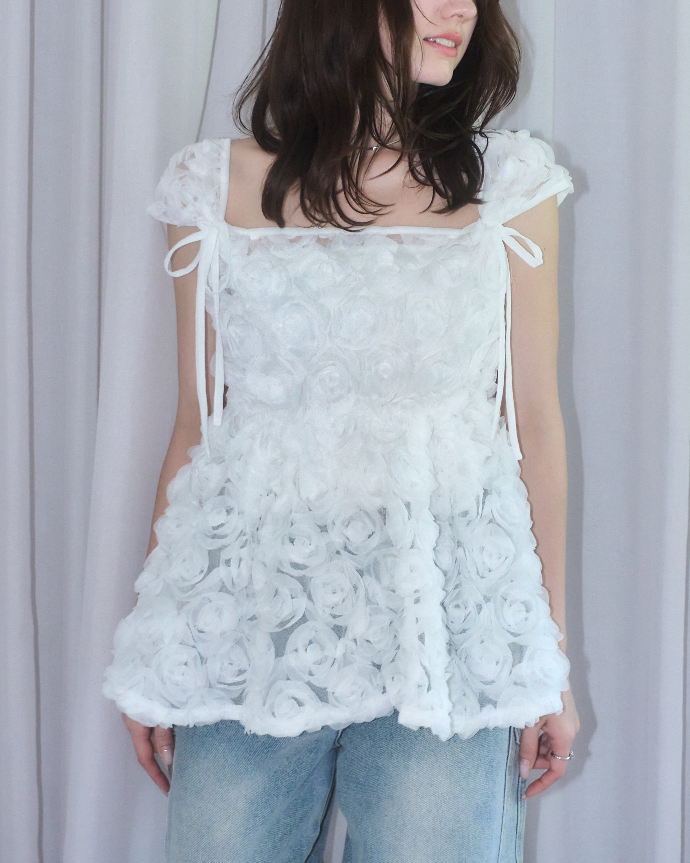 2way rose tulle blouse
