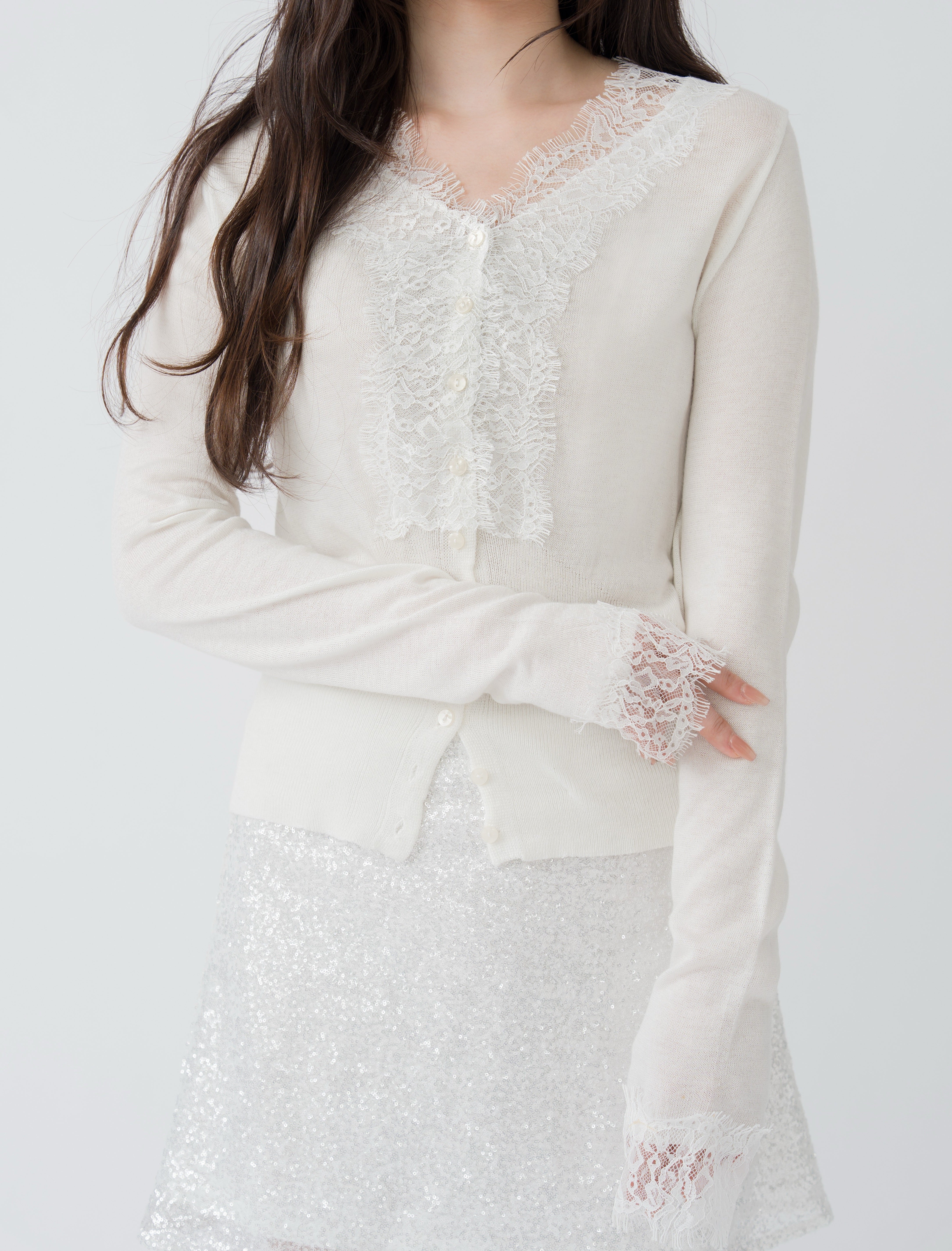 レースドッキングカーディガン