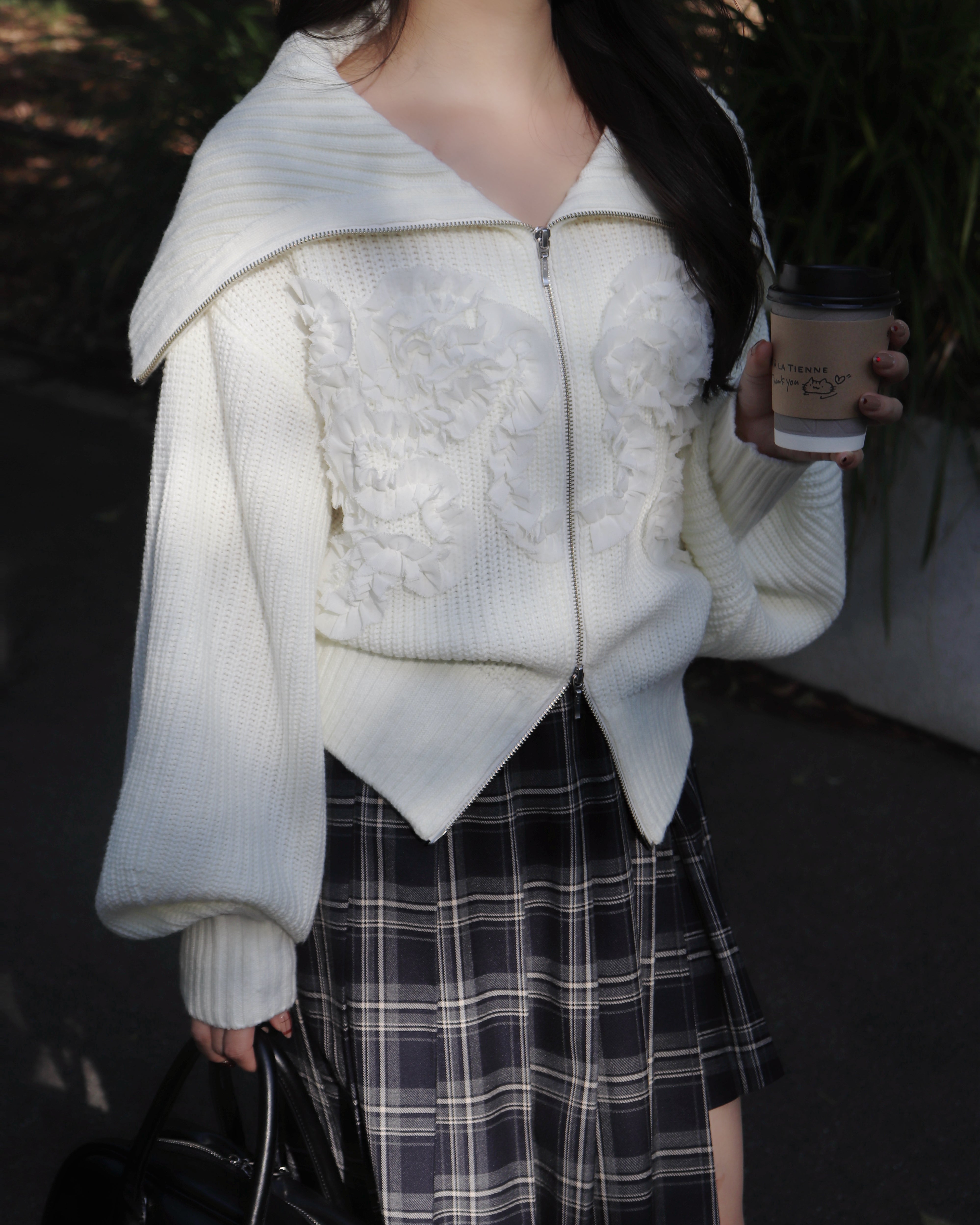 Tulle design 2-way zip knit