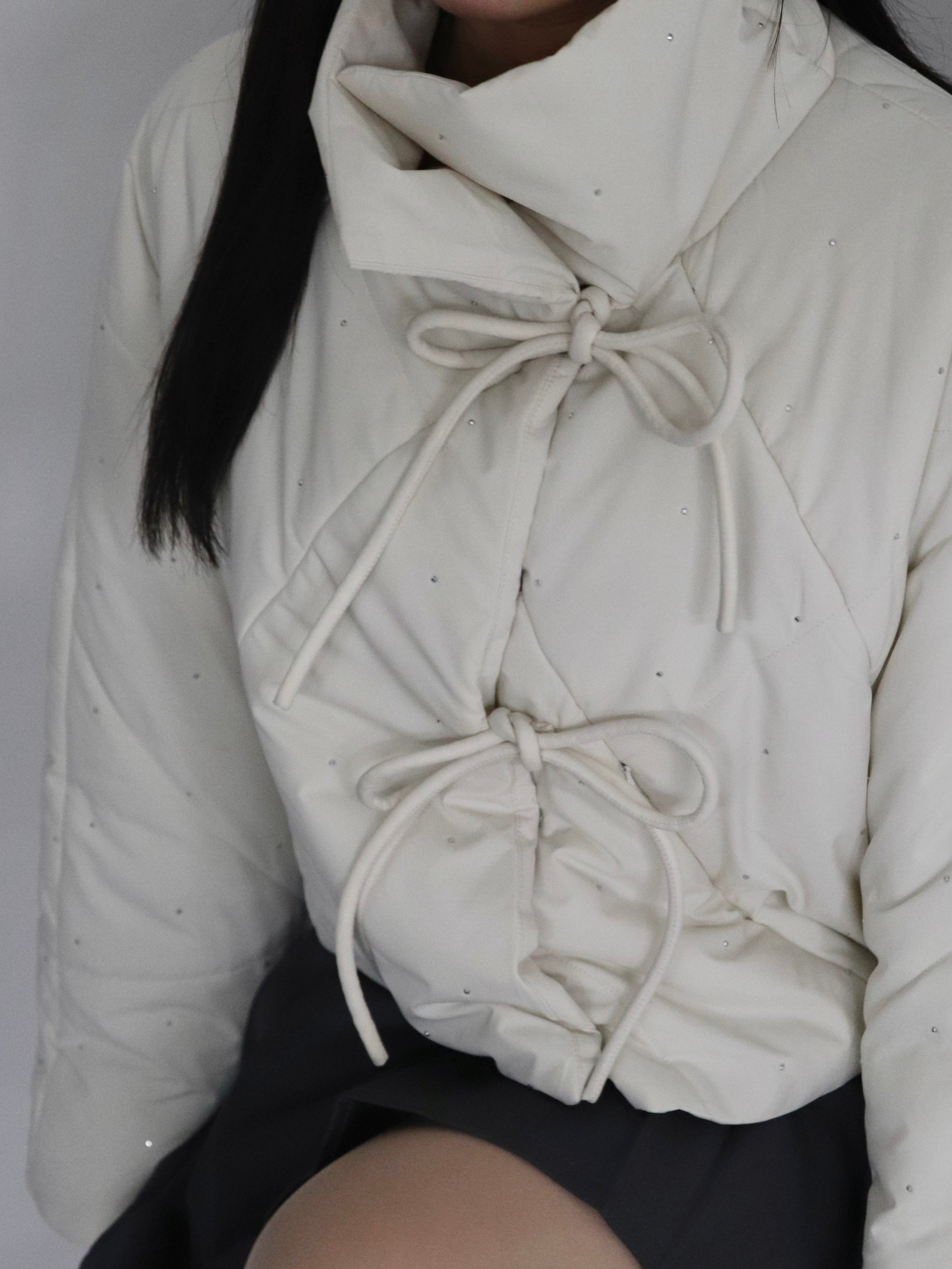 bijou ribbon quilted coat