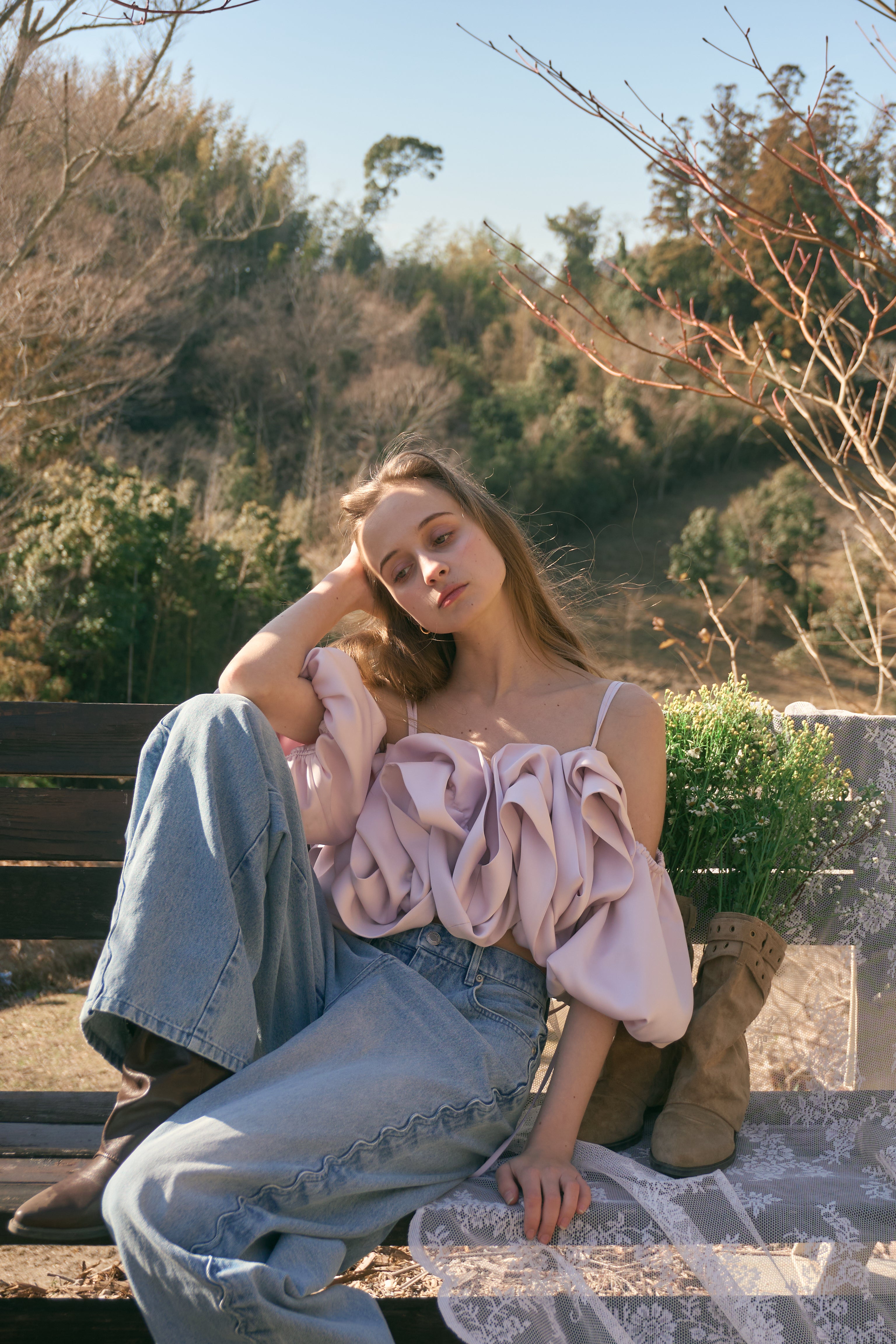 【一部予約】ウェーブラインカーブデニムパンツ