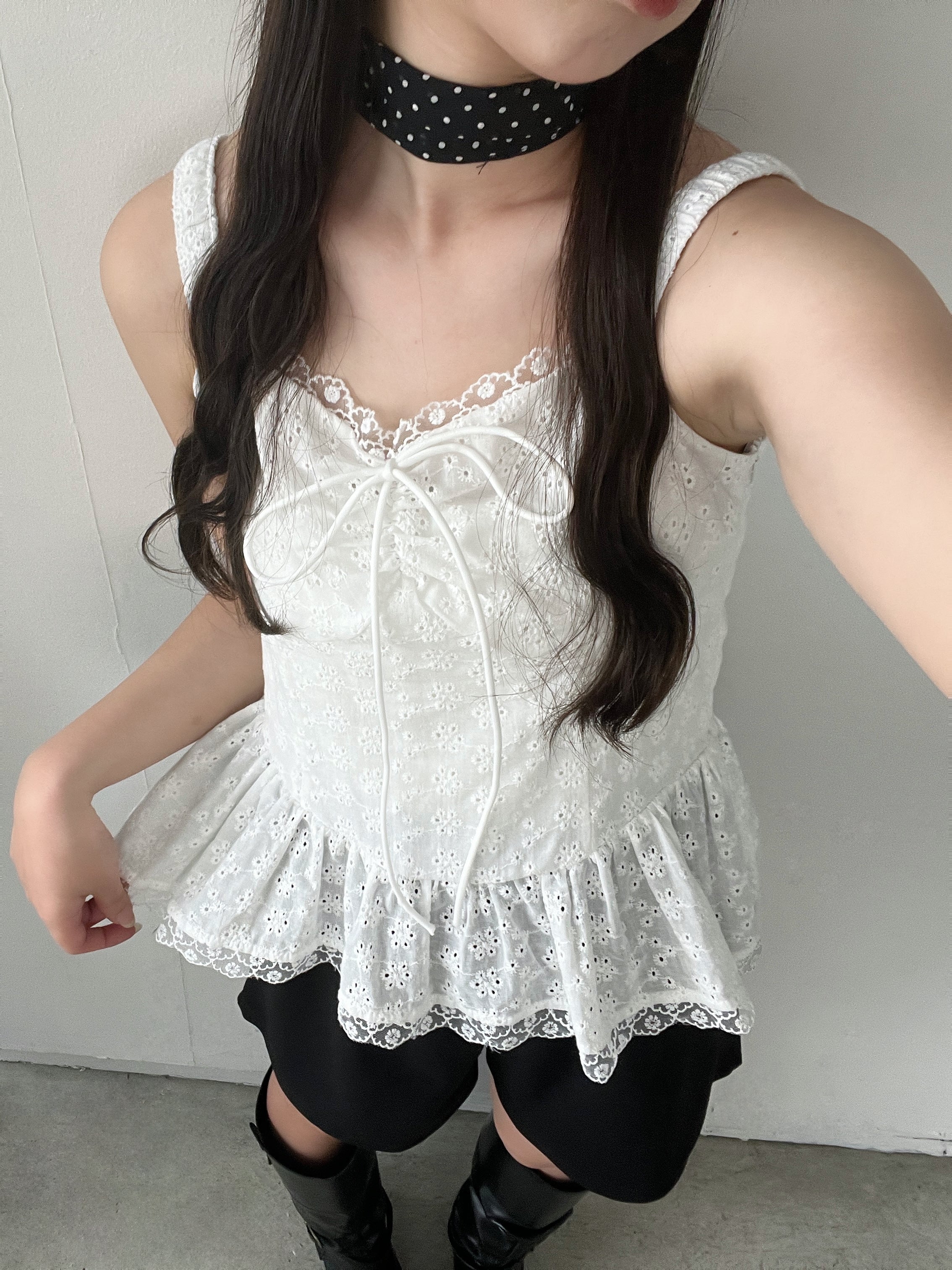 棉蕾絲絲帶卡米襯衫