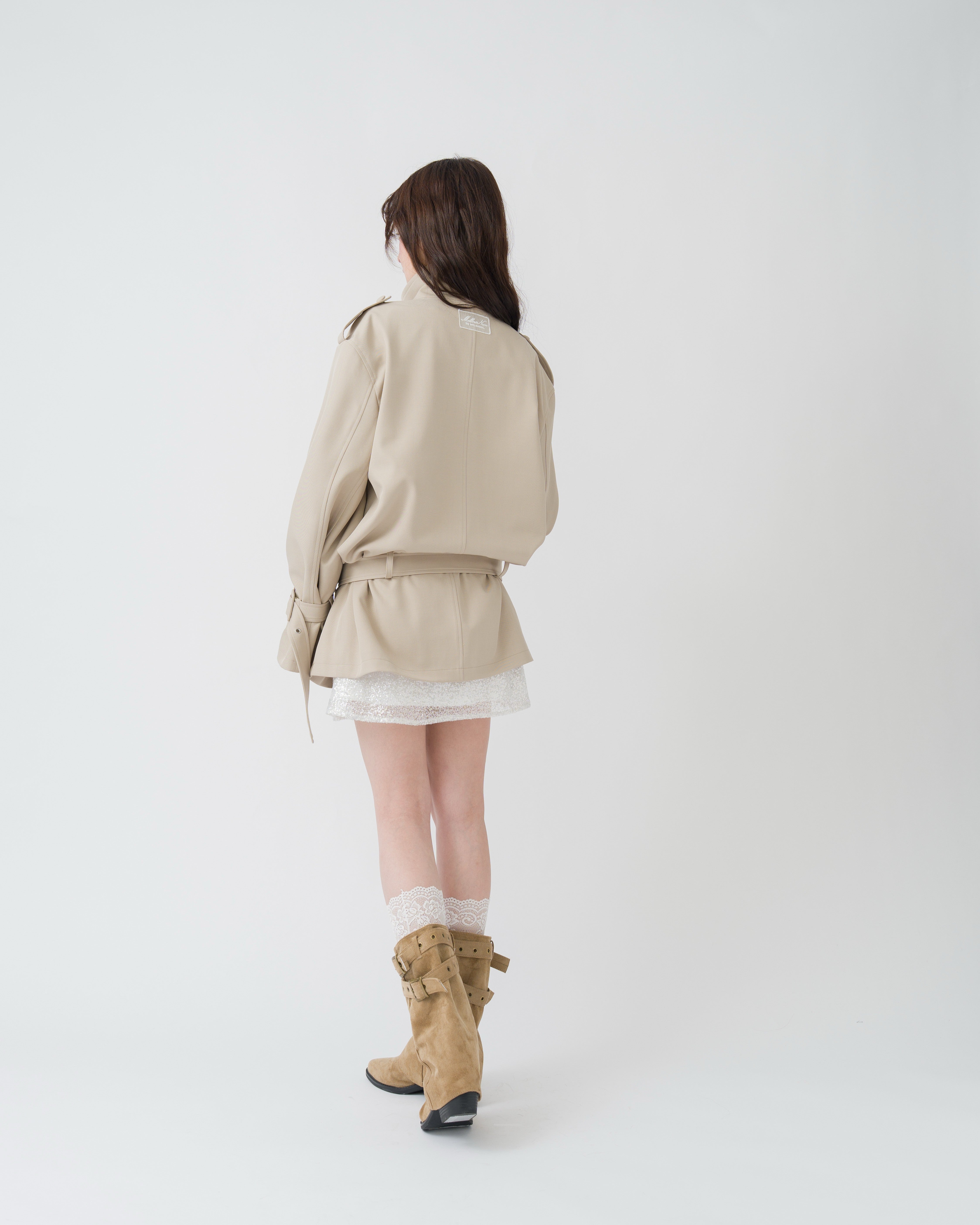 2wayスタンドカラーショートトレンチコート