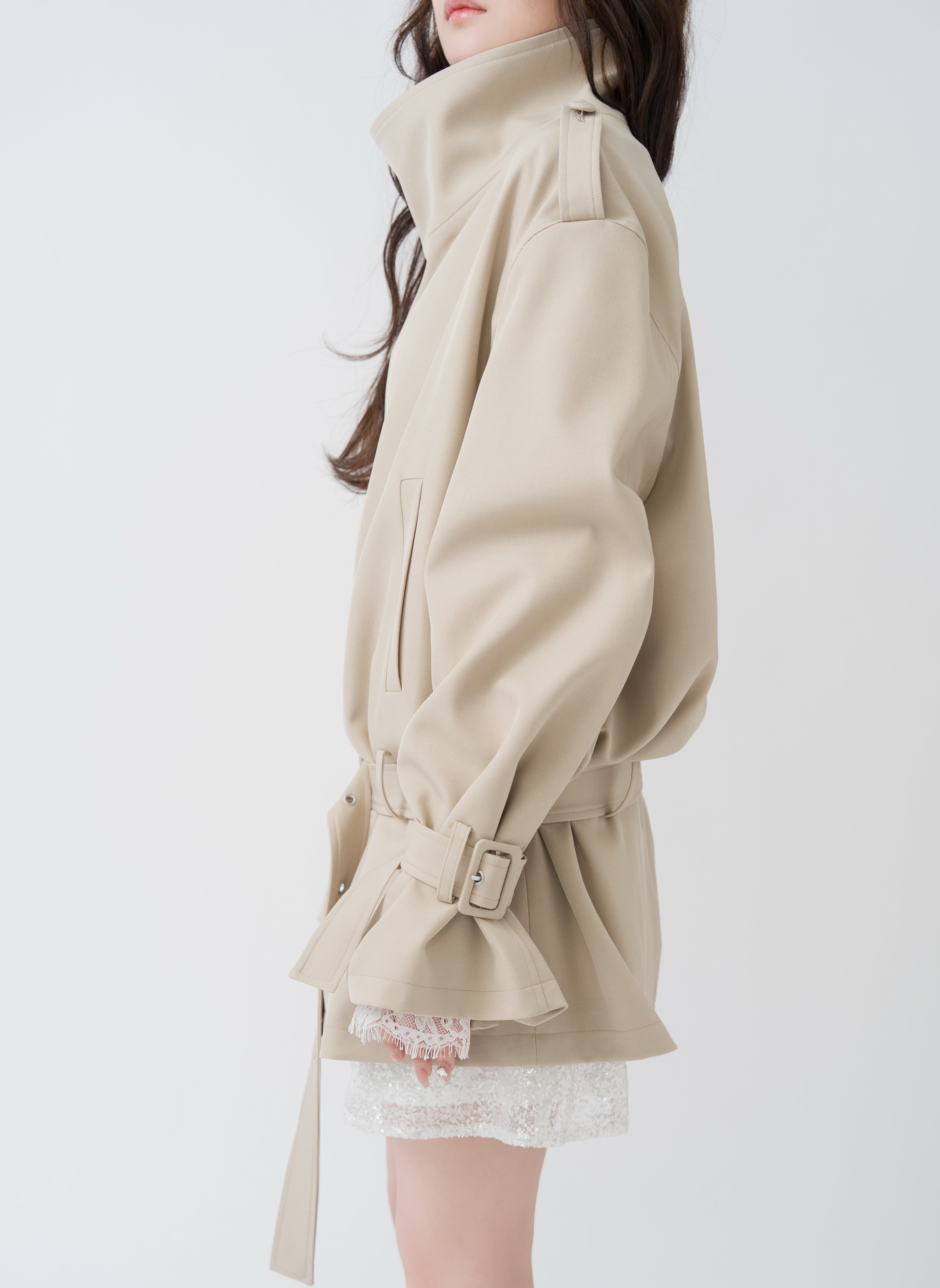 2wayスタンドカラーショートトレンチコート