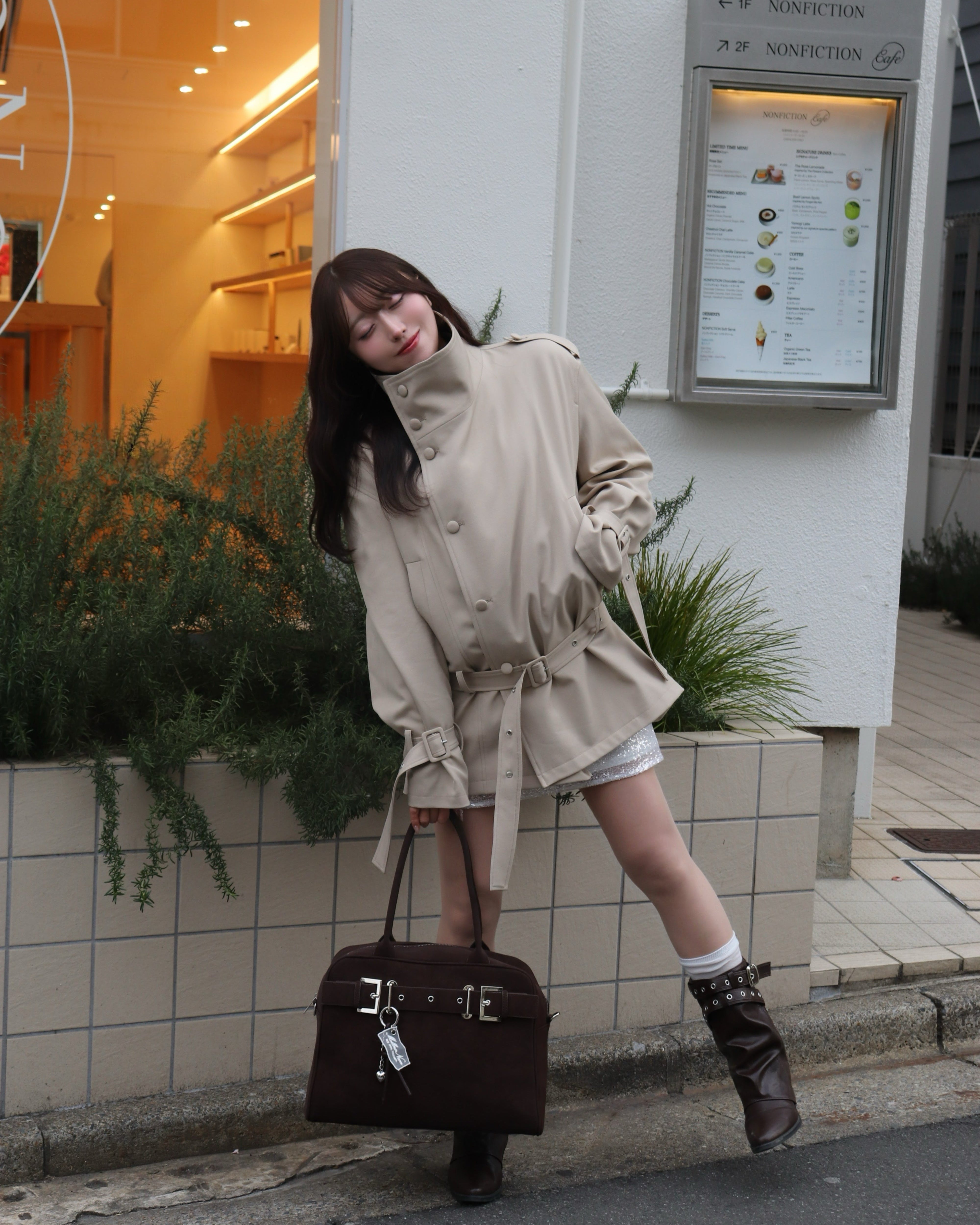 2wayスタンドカラーショートトレンチコート