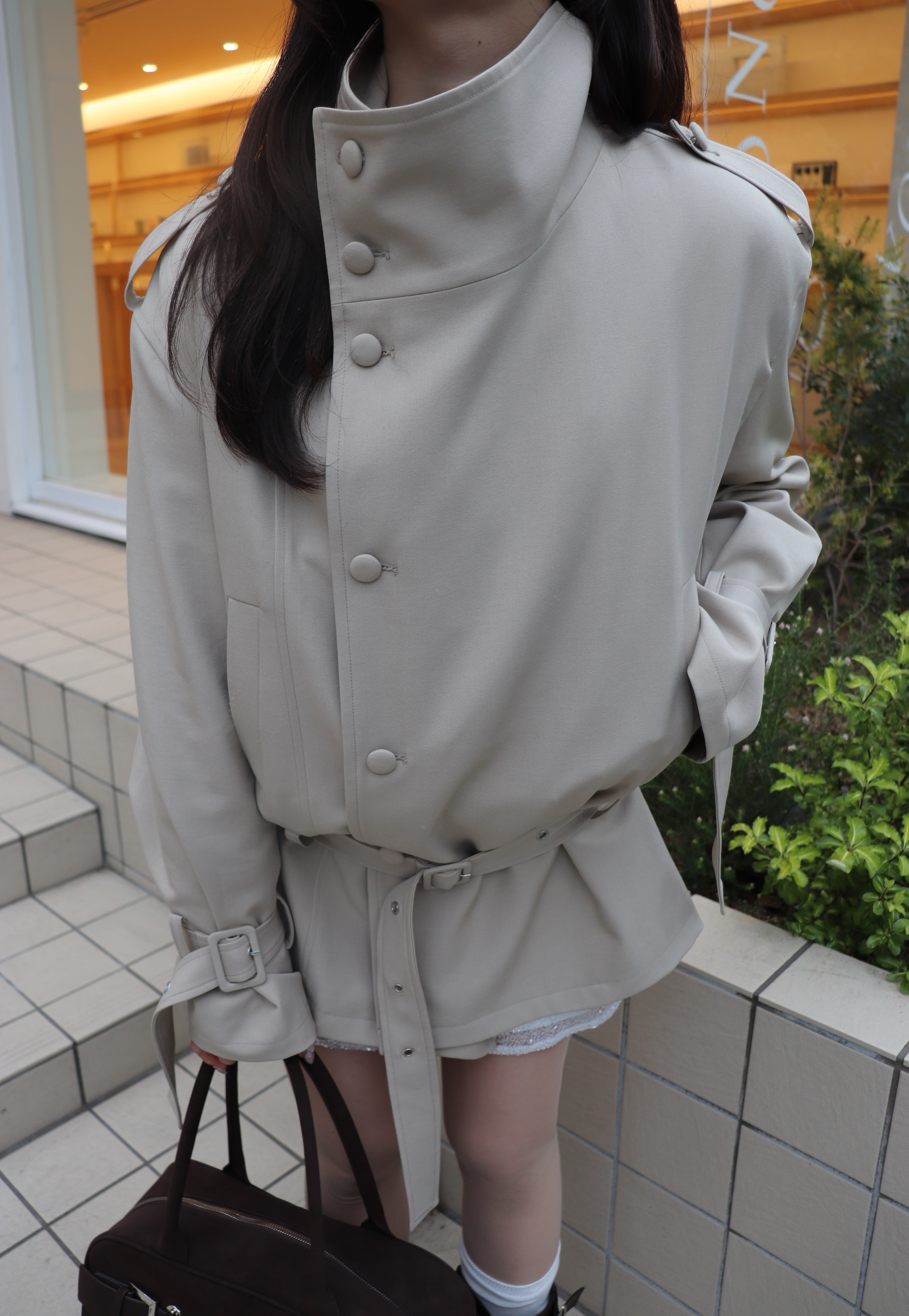 2wayスタンドカラーショートトレンチコート