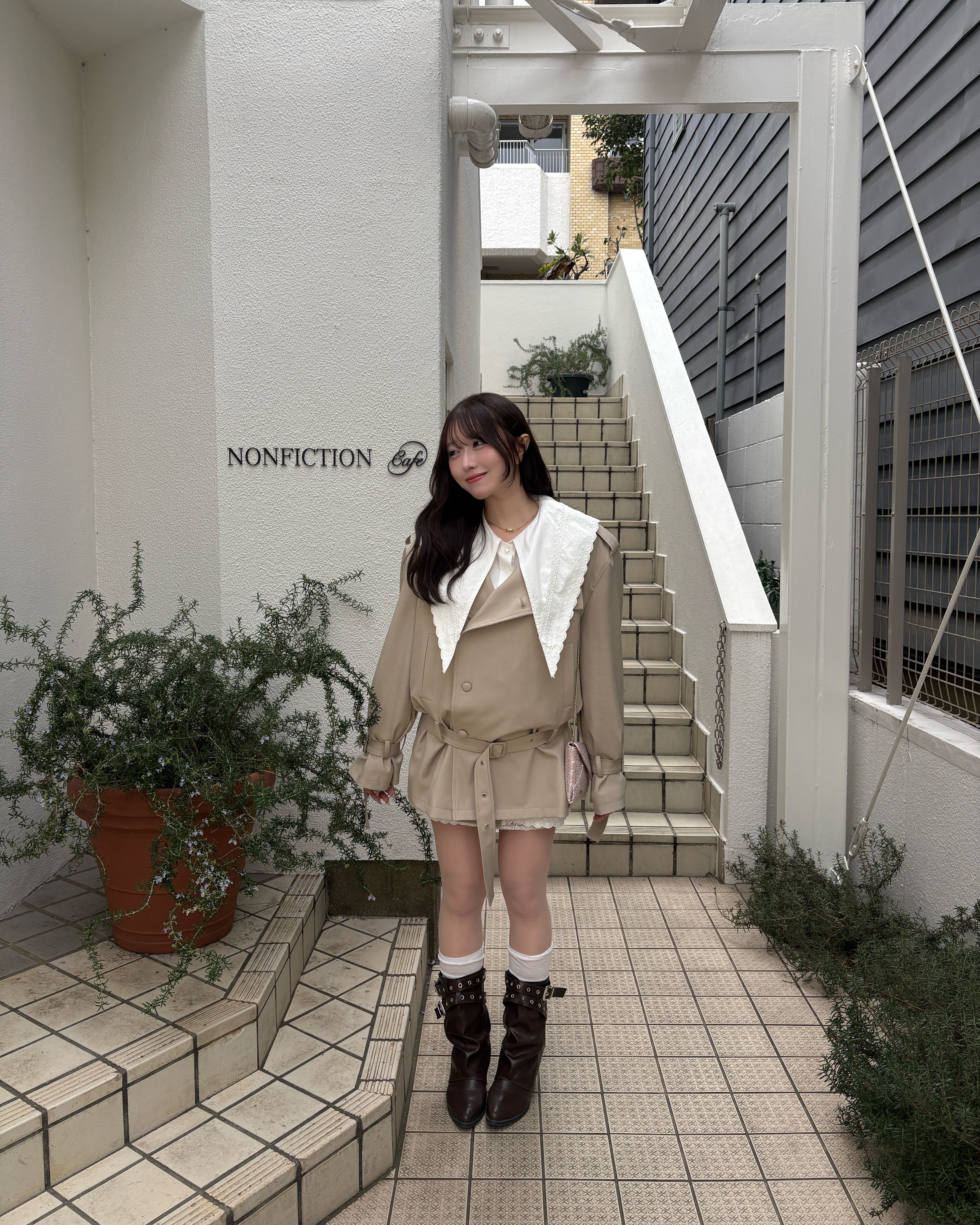 2wayスタンドカラーショートトレンチコート