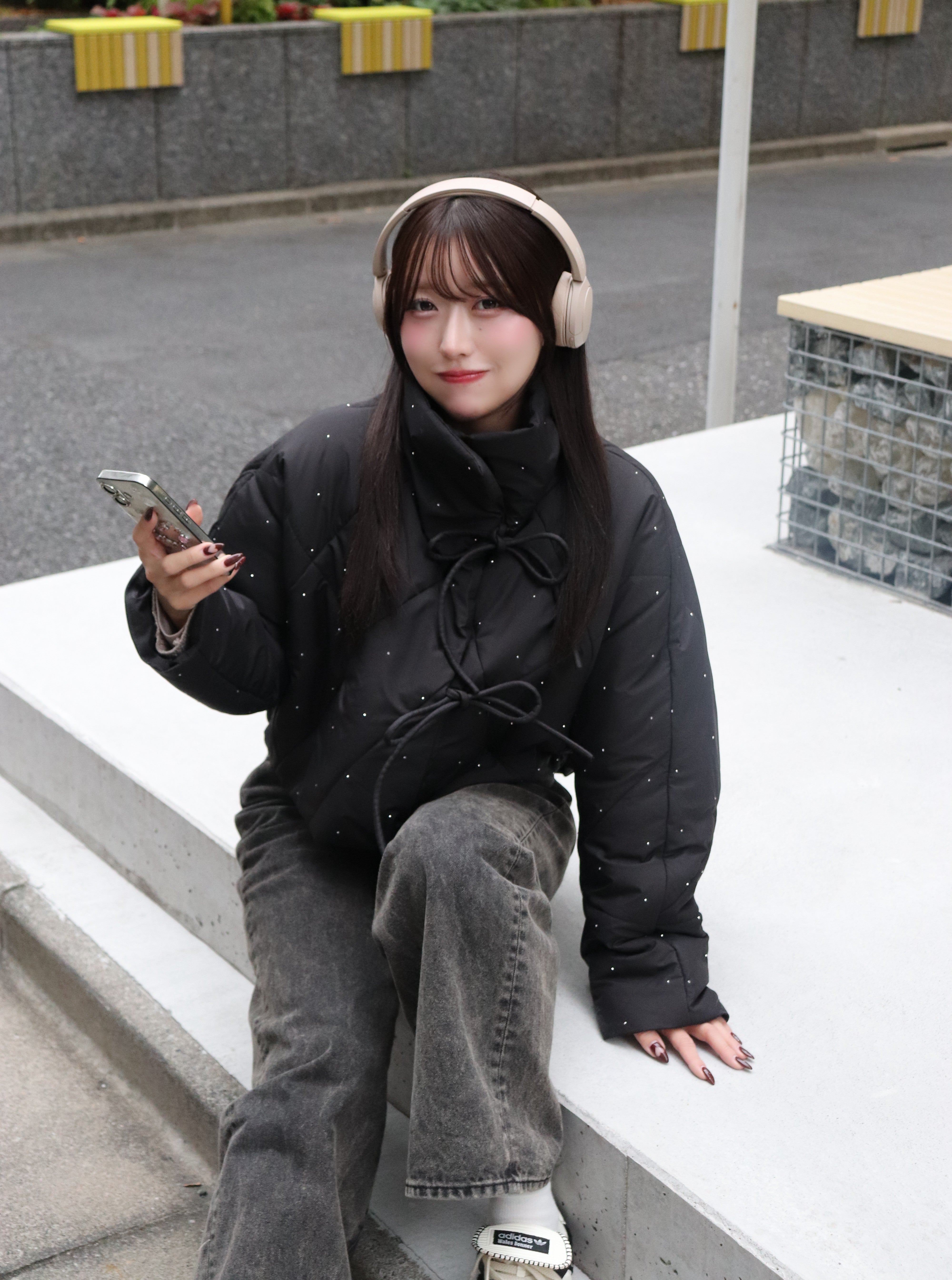 bijou ribbon quilted coat