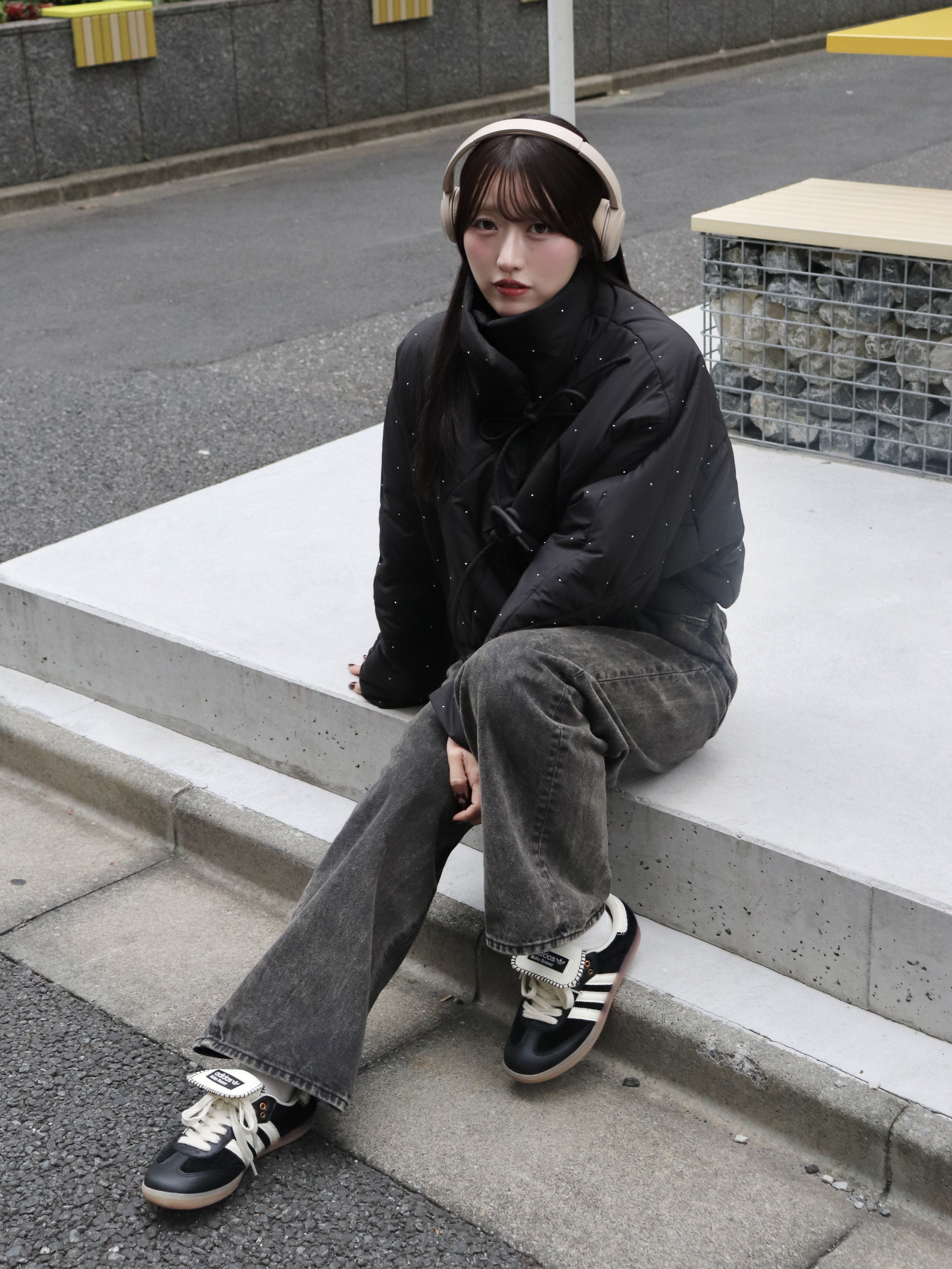 bijou ribbon quilted coat