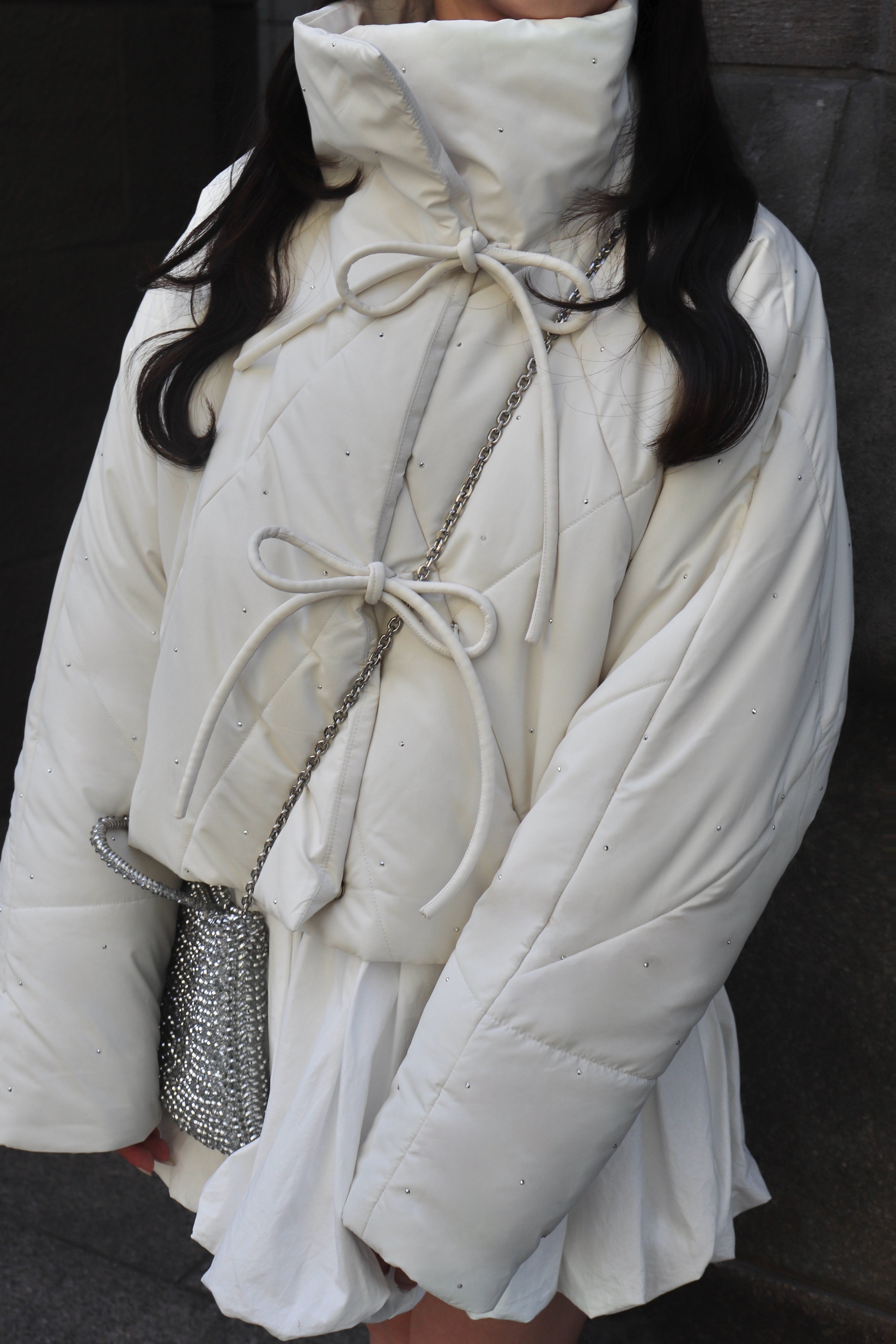bijou ribbon quilted coat