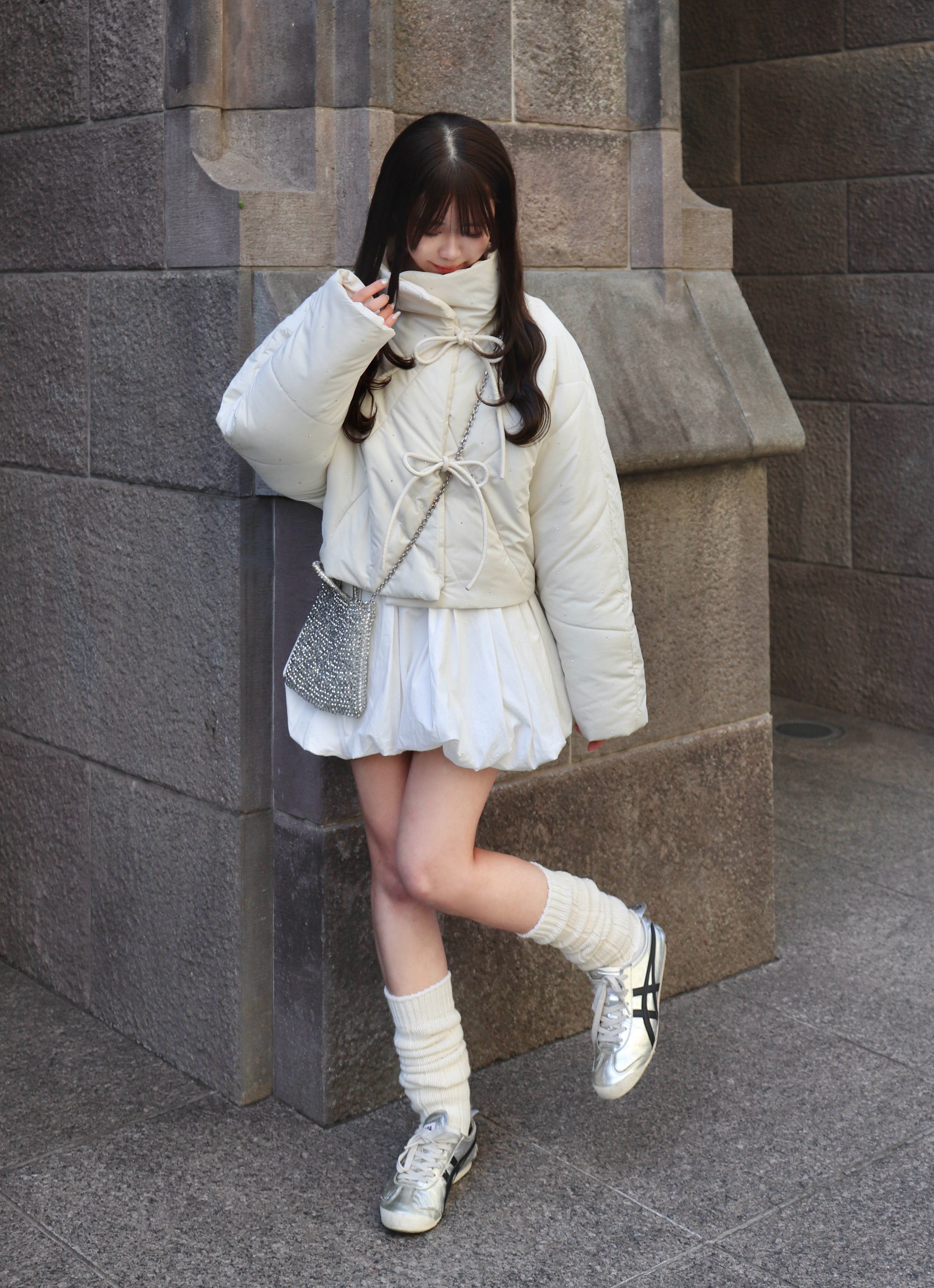 bijou ribbon quilted coat