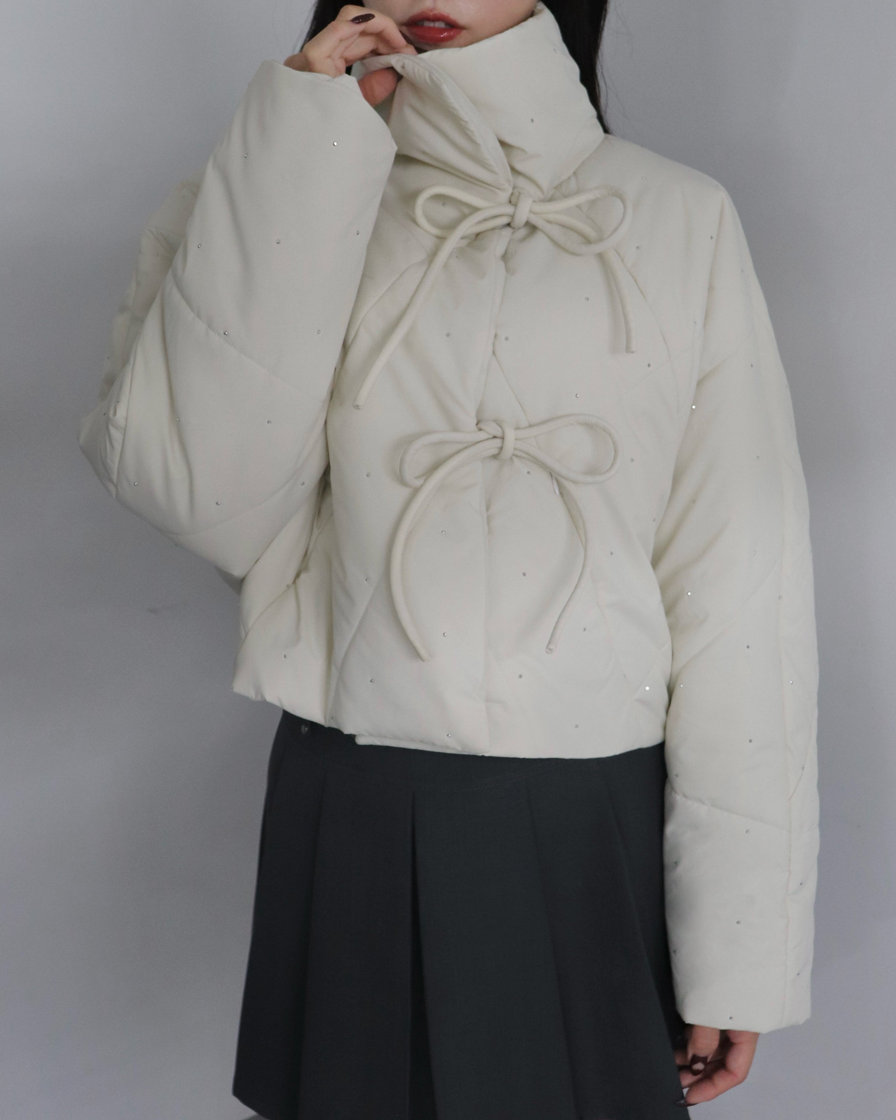 bijou ribbon quilted coat