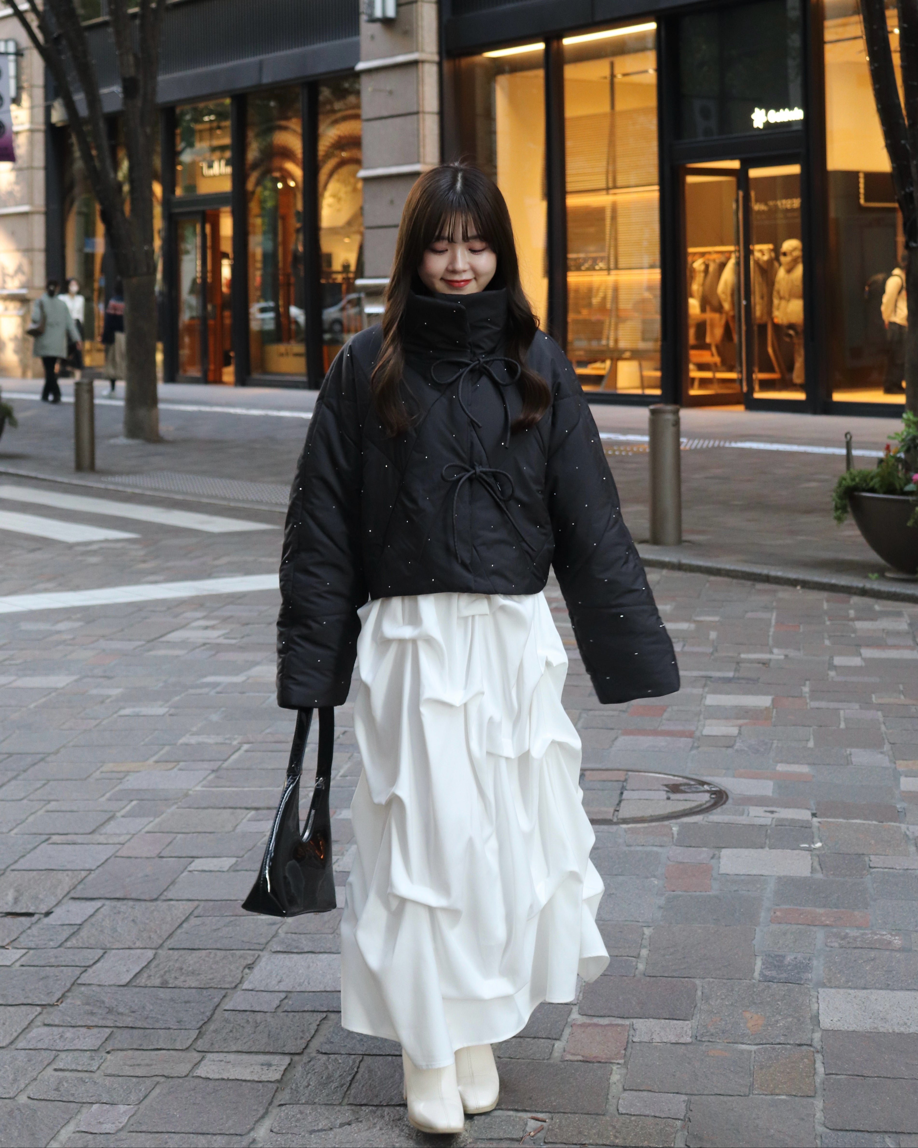 bijou ribbon quilted coat