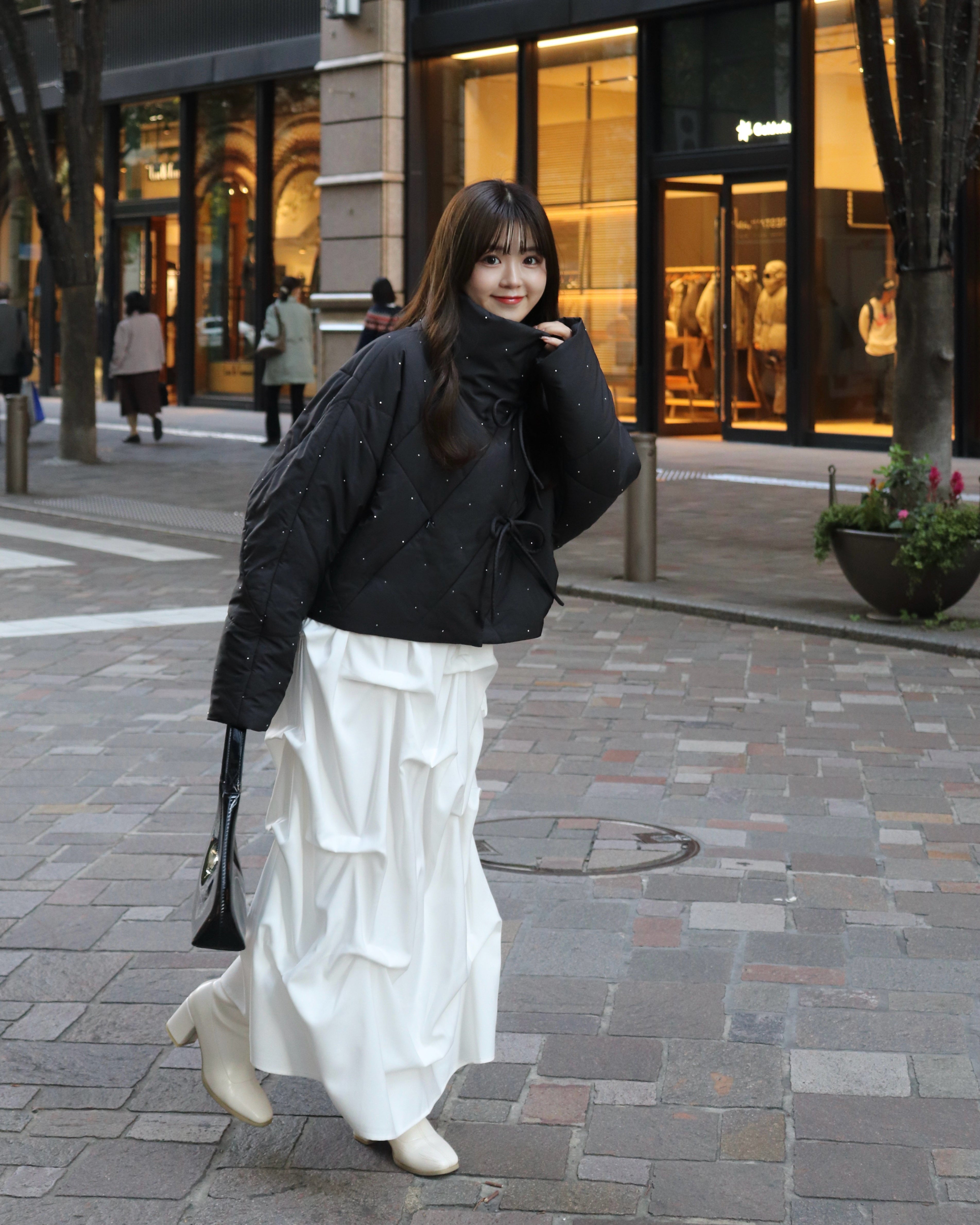 bijou ribbon quilted coat