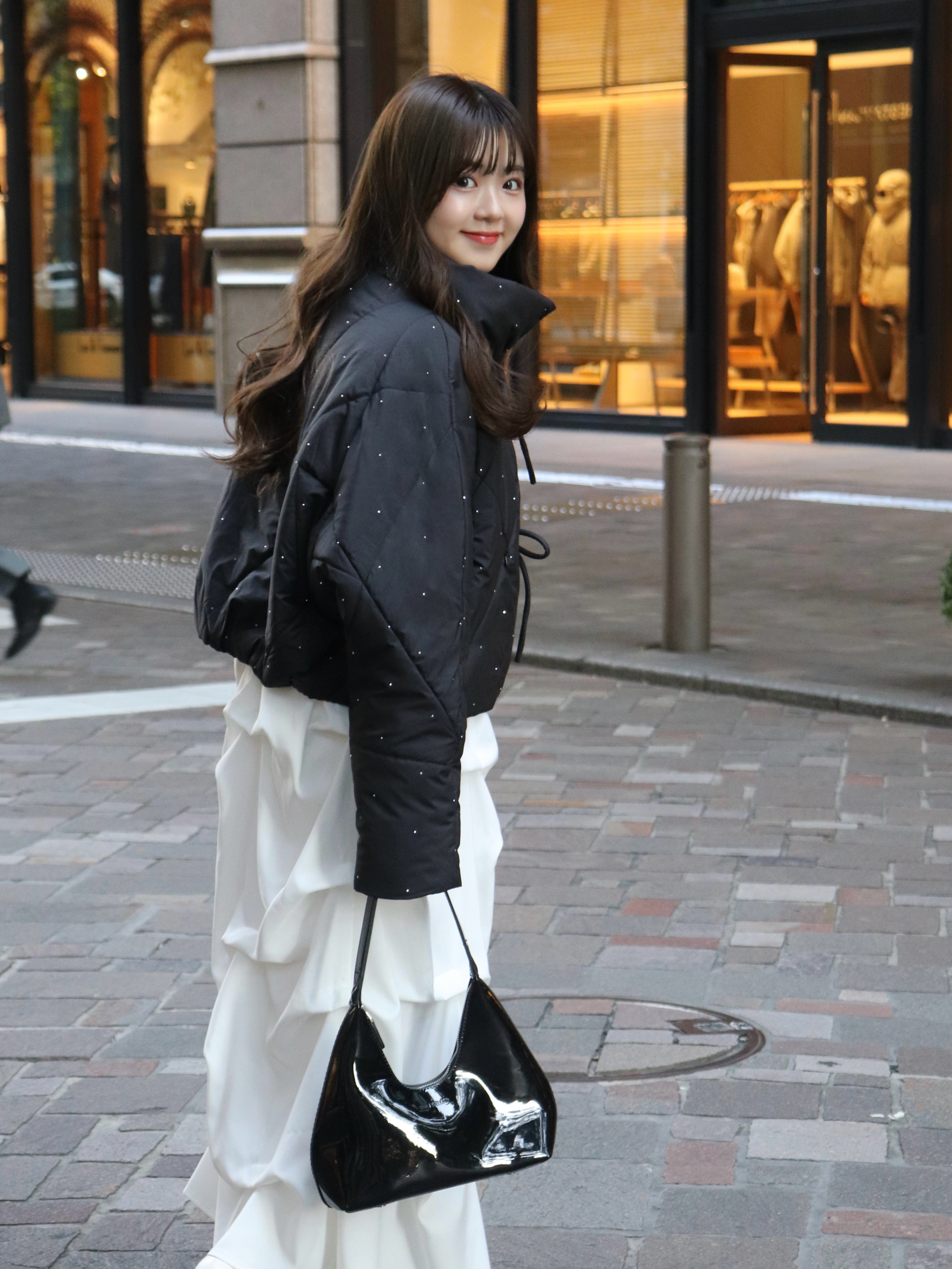 bijou ribbon quilted coat