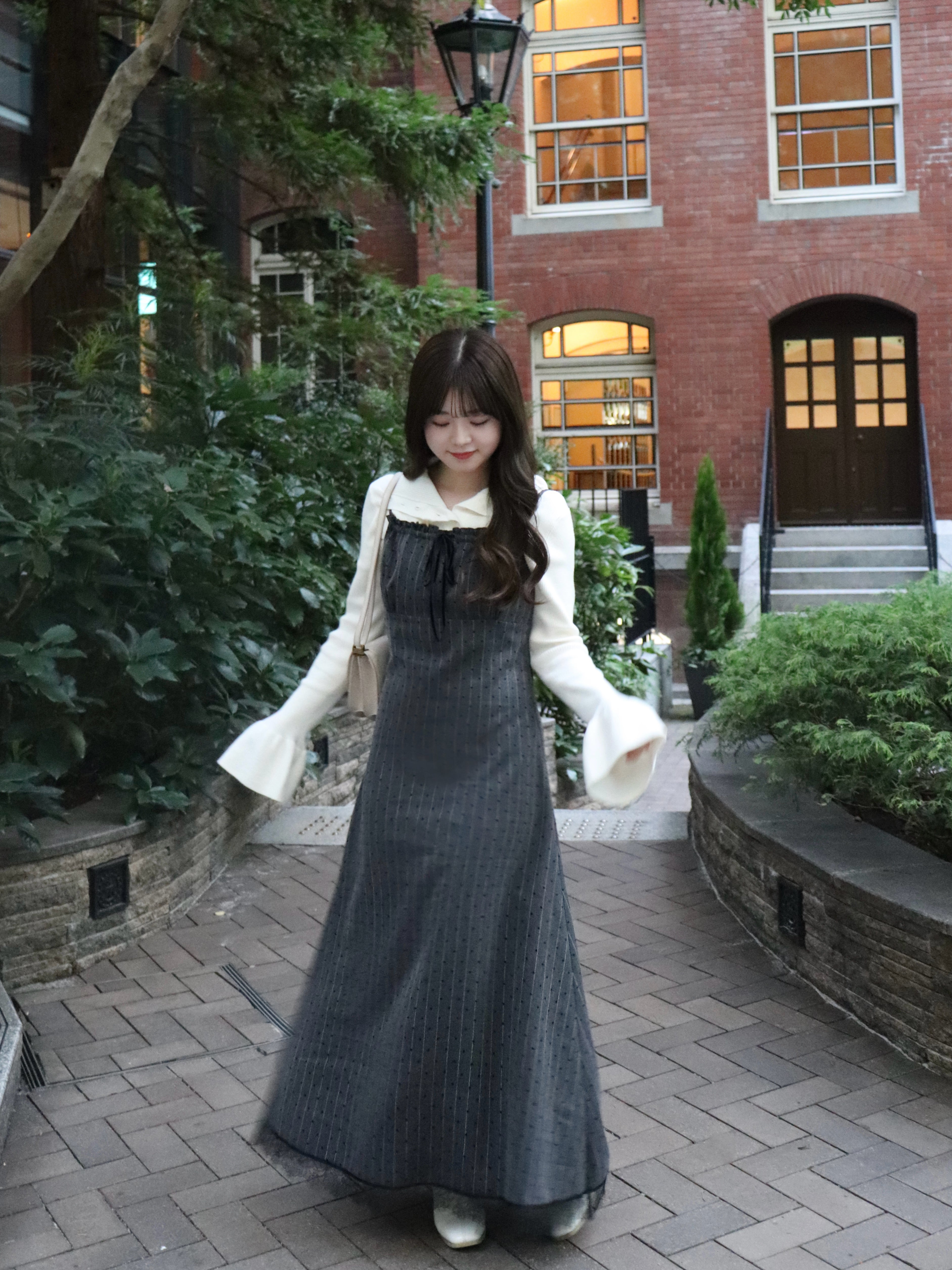 2wayボタンフリルデザインリブニット