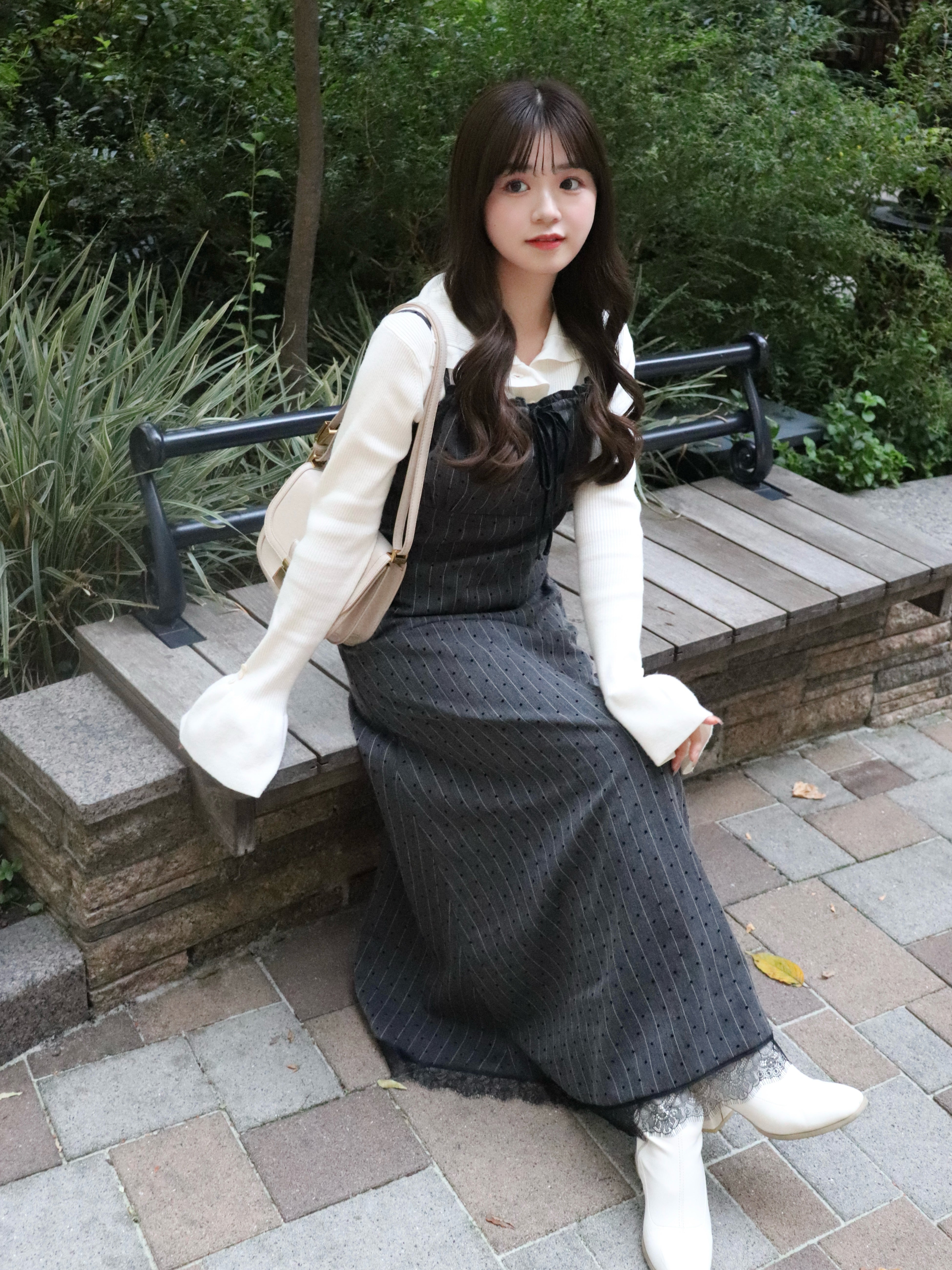 2wayボタンフリルデザインリブニット