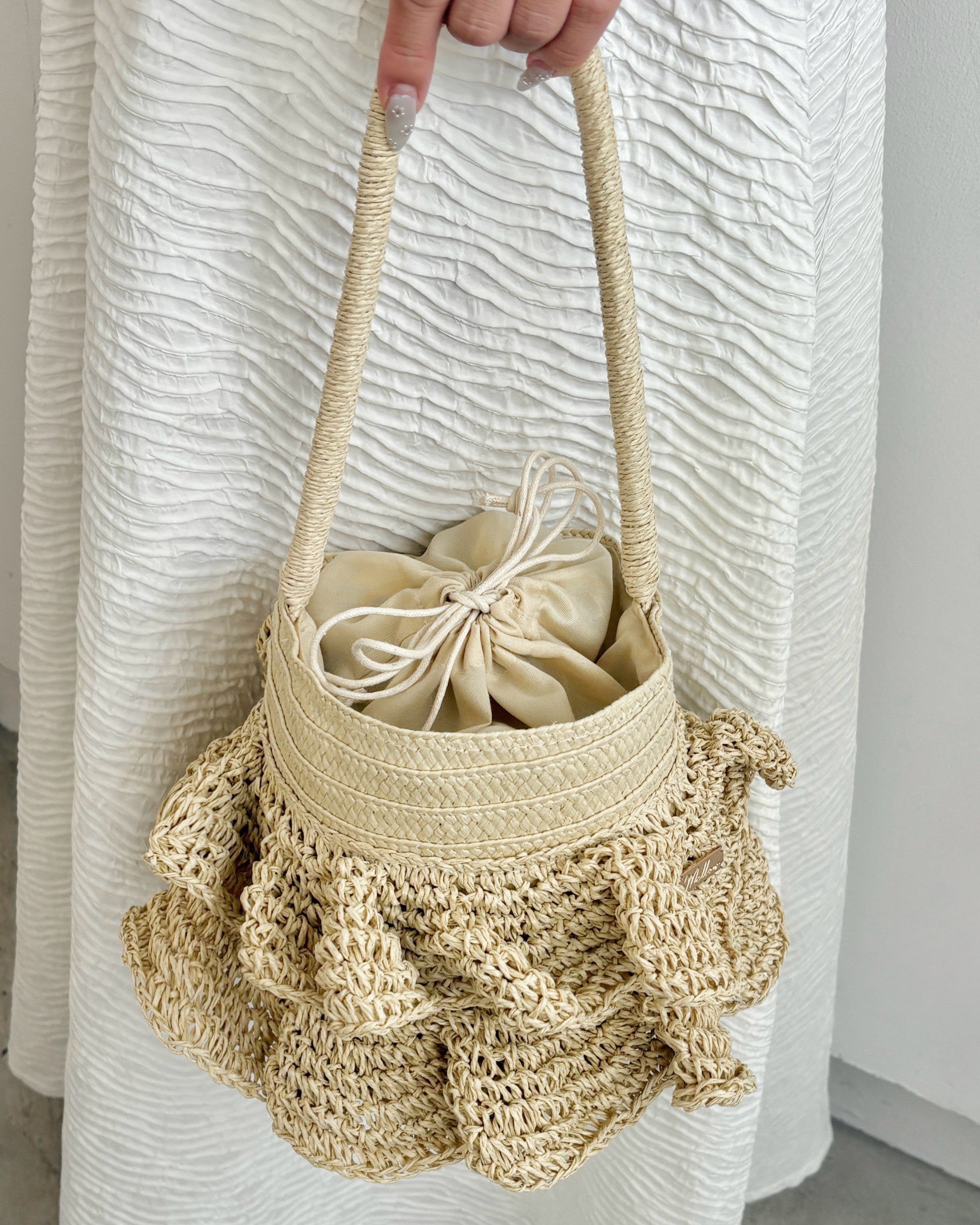 Logo Plate Frilled Basket Bag