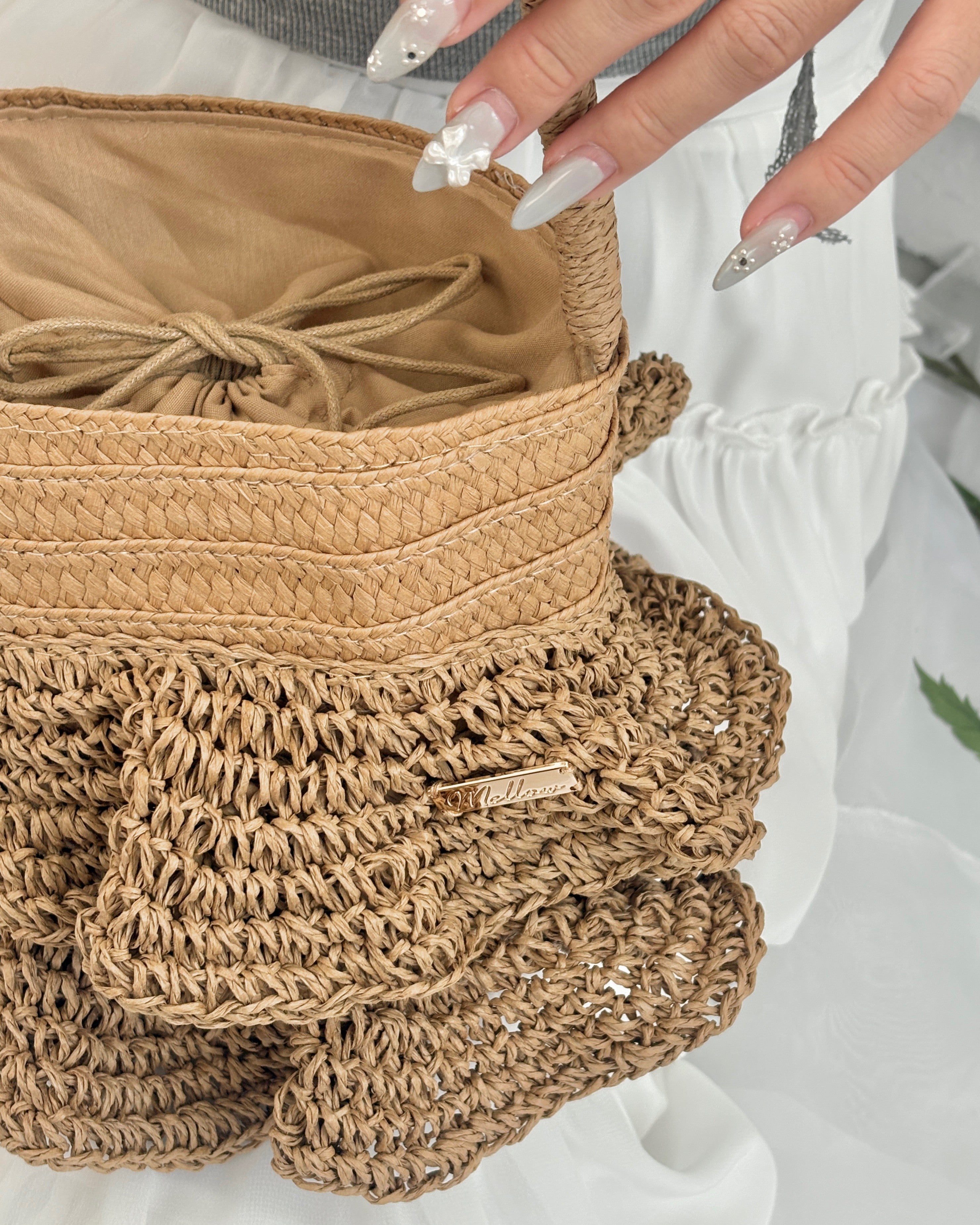 Logo Plate Frilled Basket Bag