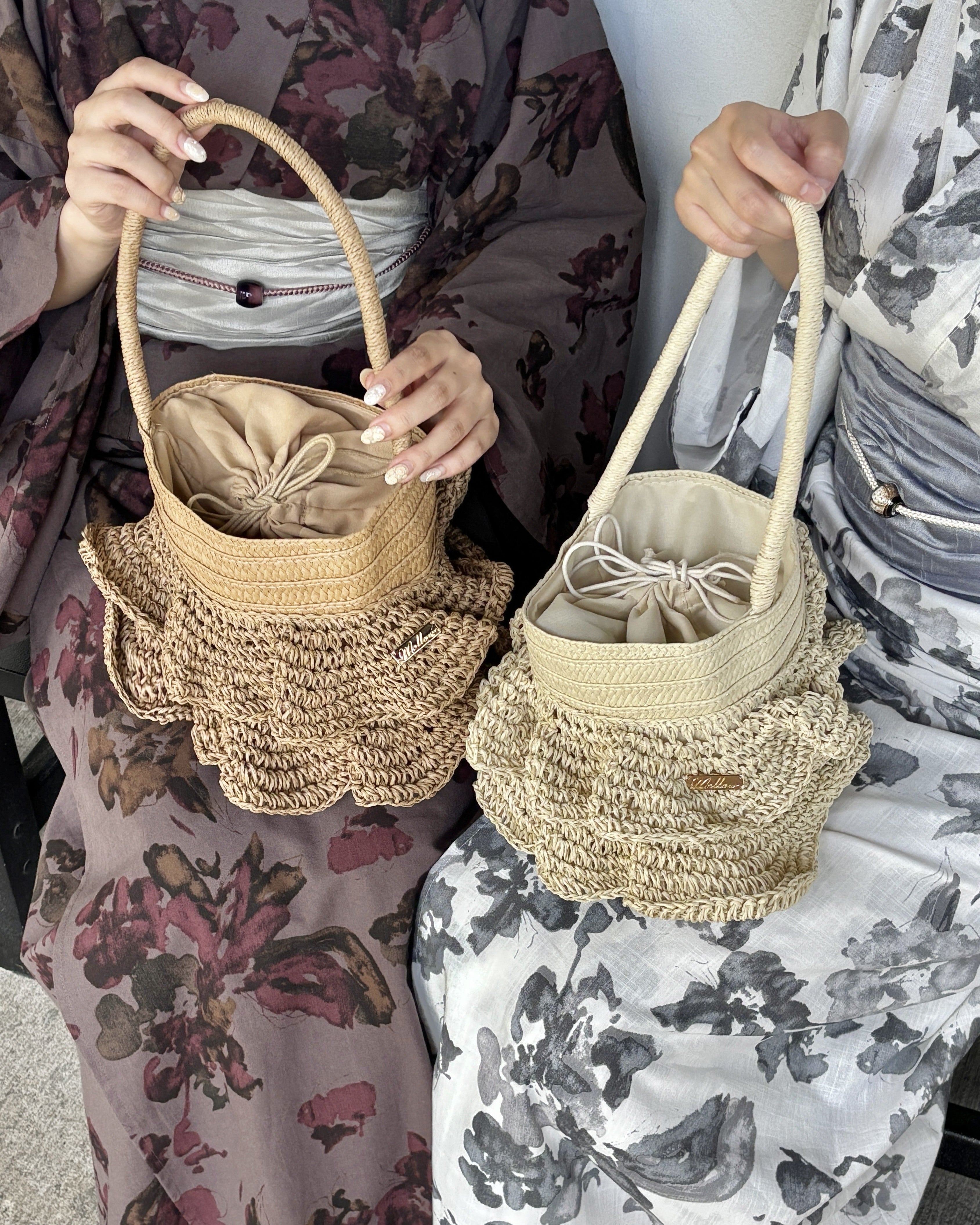 Logo Plate Frilled Basket Bag