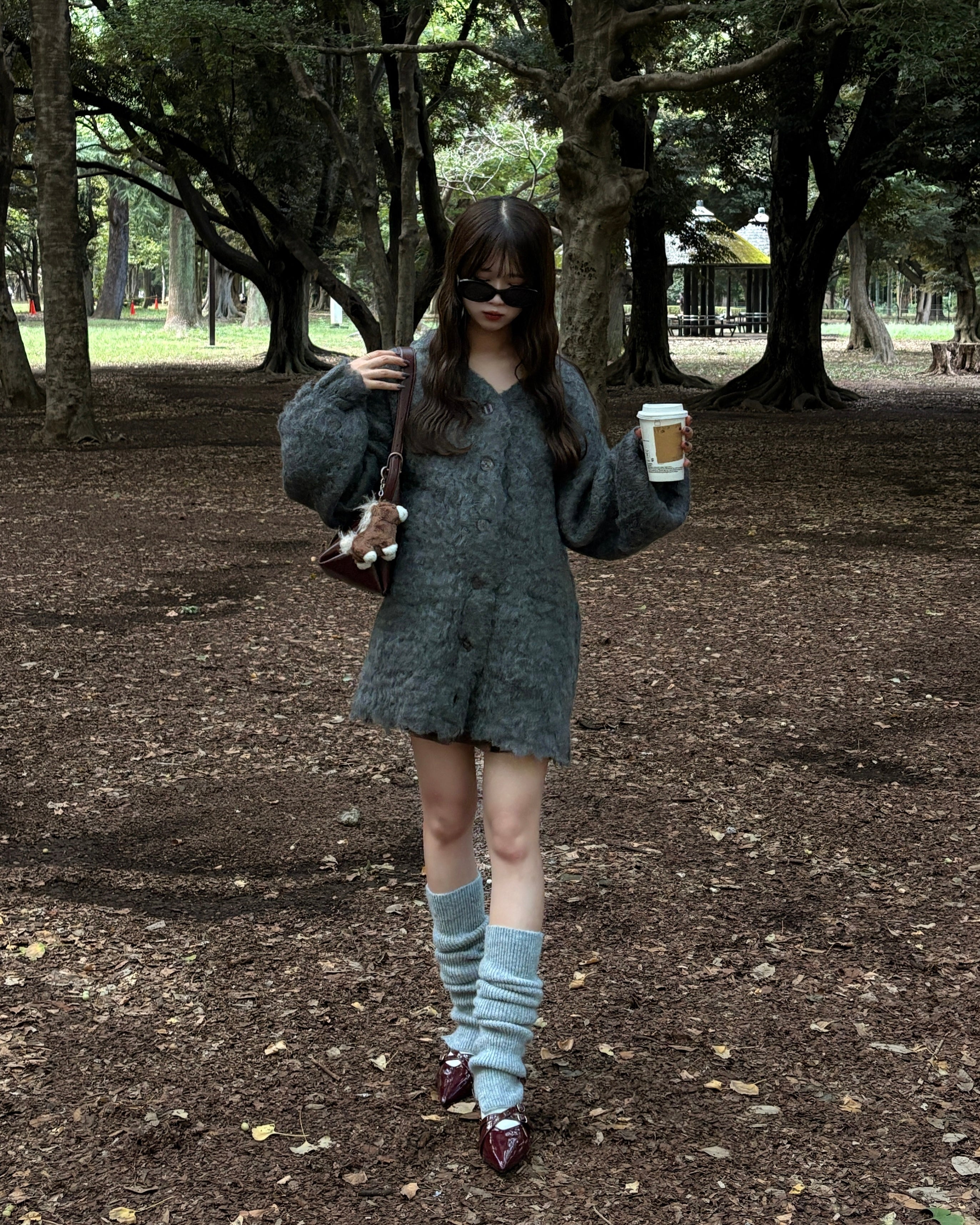 毛茸茸的针织长开衫